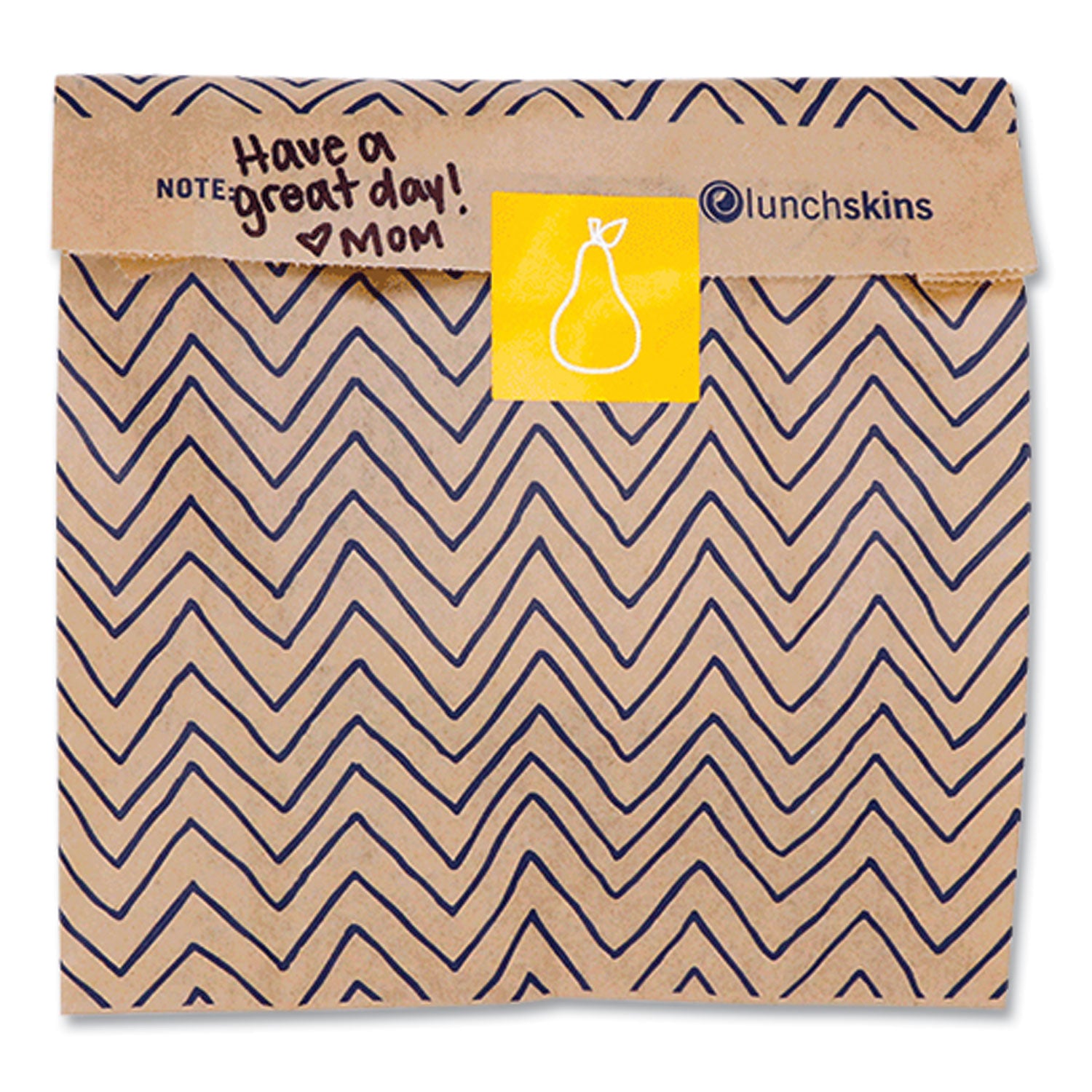 Lunchskins XL Sandwich Bag with Resealable Stickers, 7.1" x 2" x 9.1", Black Stripes/Natural Kraft, 50/Box