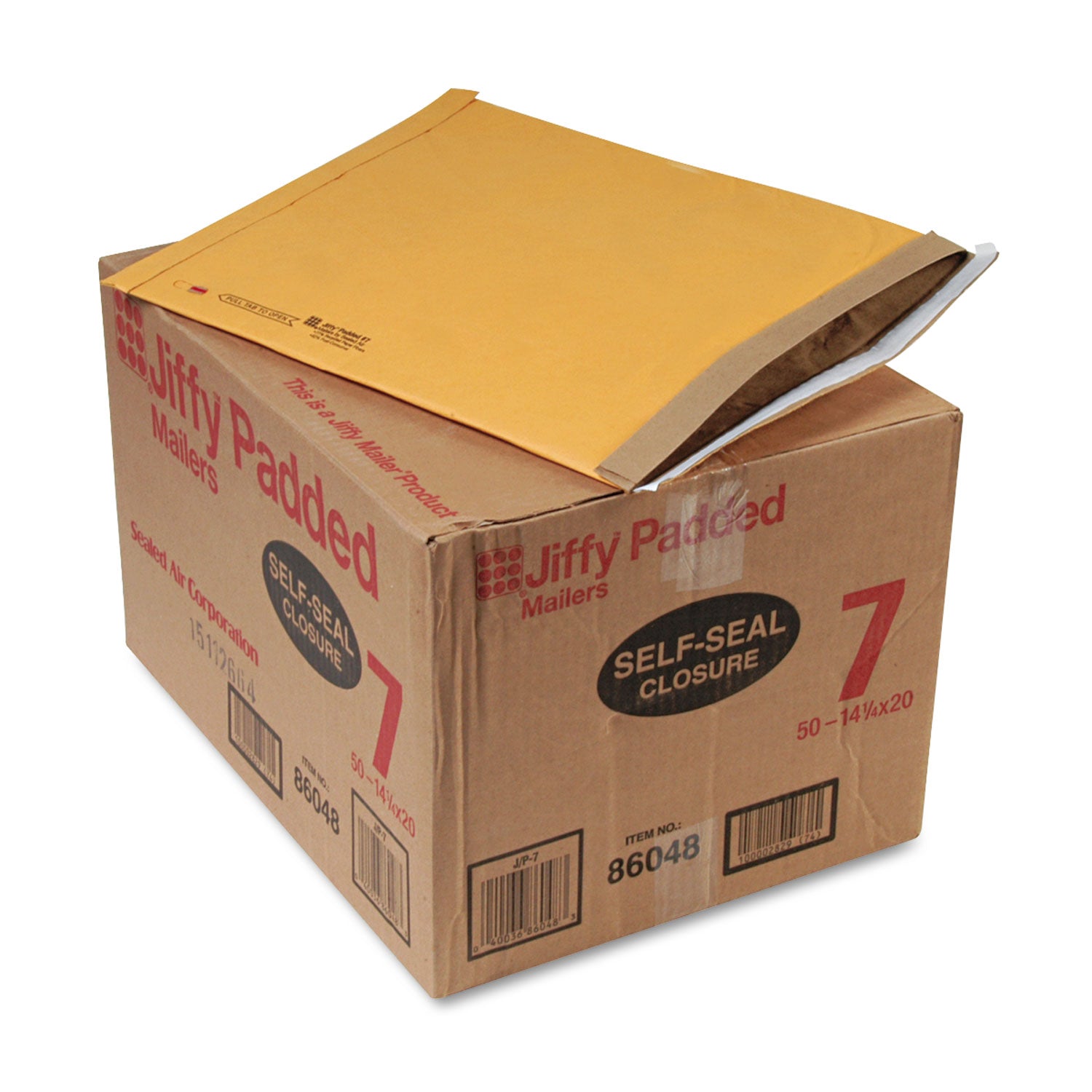 Jiffy Padded Mailer, #7, Paper Padding, Self-Adhesive Closure, 14.25 x 20, Natural Kraft, 50/Carton