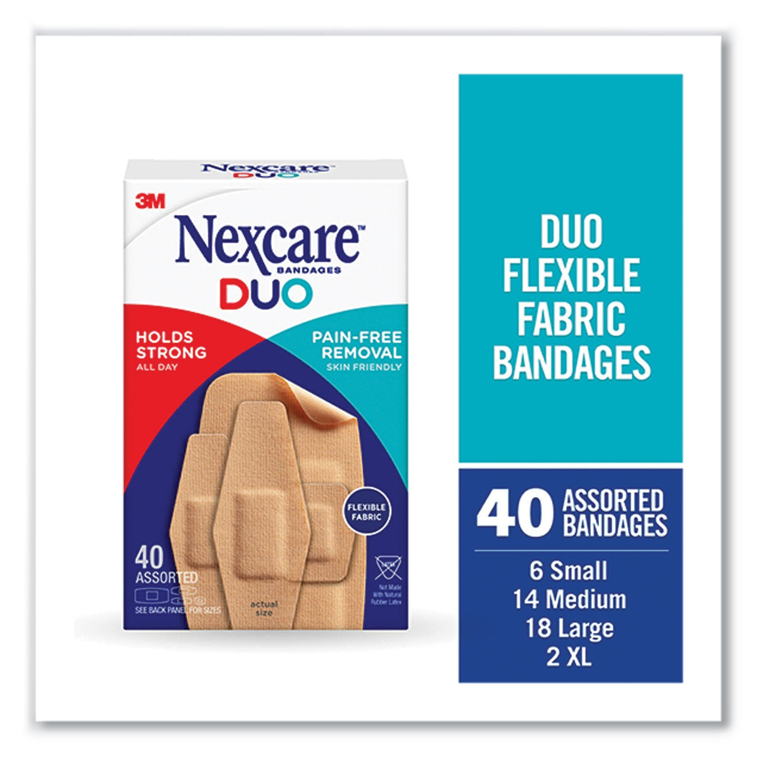 3M Nexcare™ DUO Bandages, Plastic, Assorted Sizes, 40/Pack