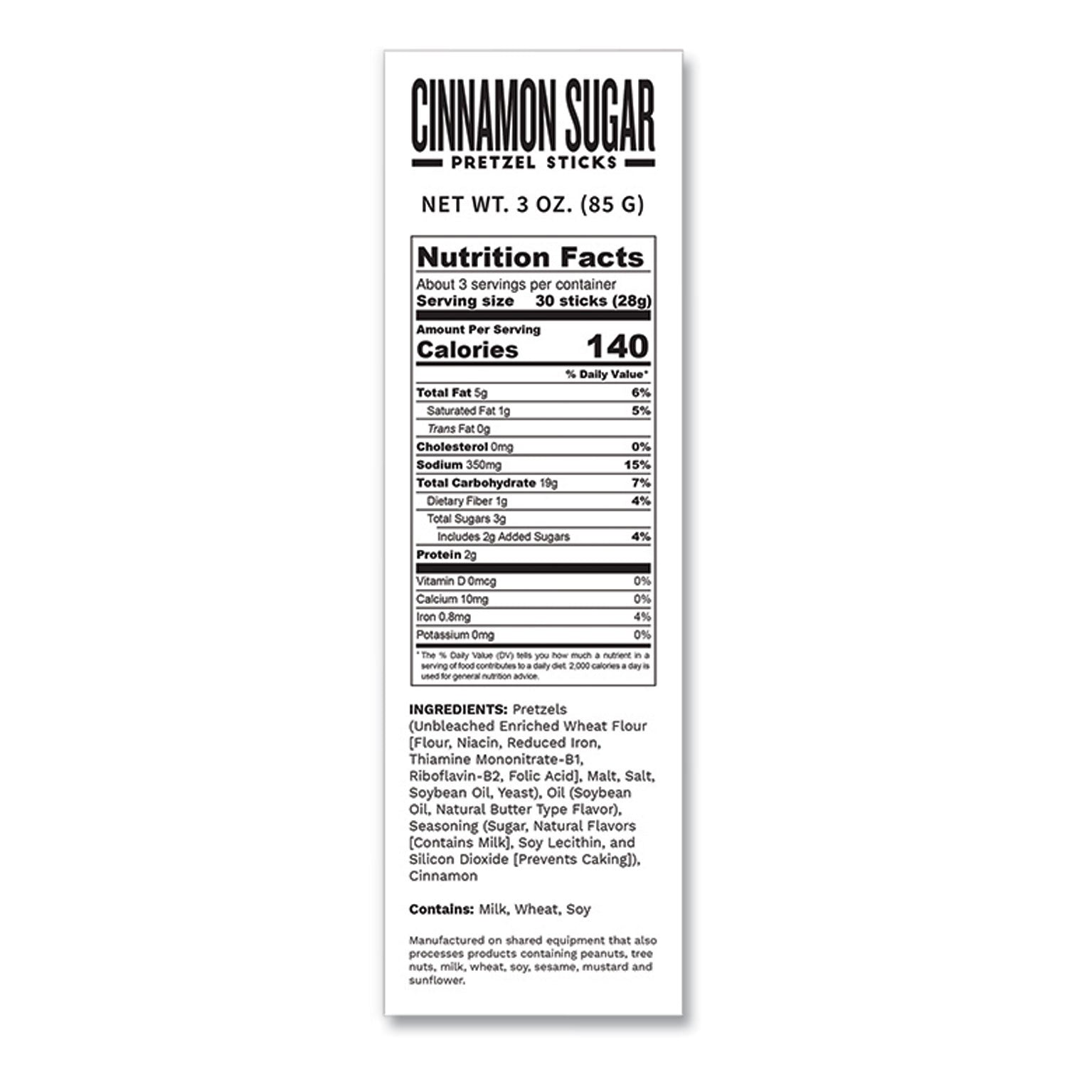 Pop Daddy Cinnamon Sugar Pretzel Sticks, 3 oz Bag, 15/Carton