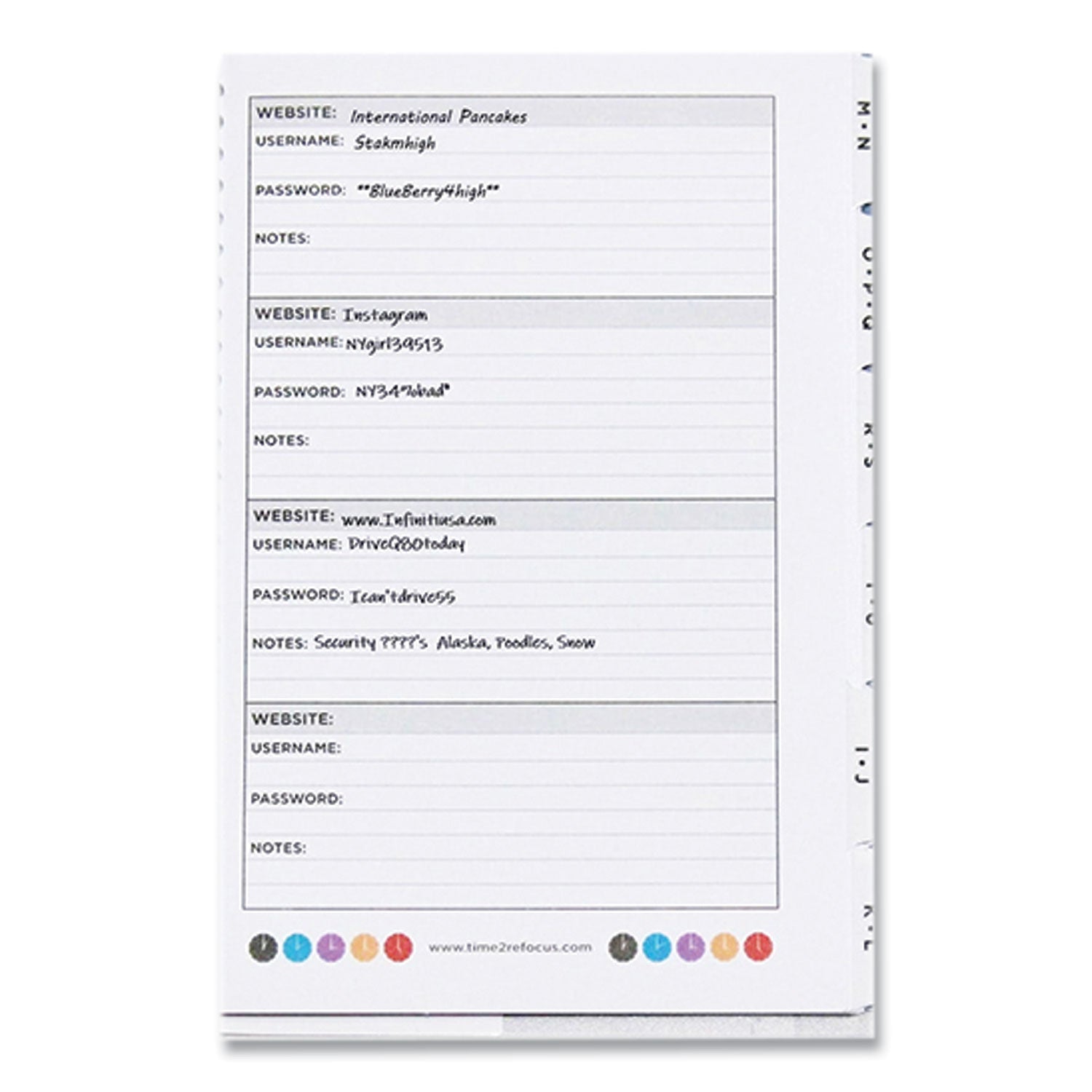 RE-Focus The Creative Office Pocket-Style Password Log Book, 480 Total Entries, 4 Entries/Page, White/Red Poly Cover, (60) 7 x 5.5 Sheets