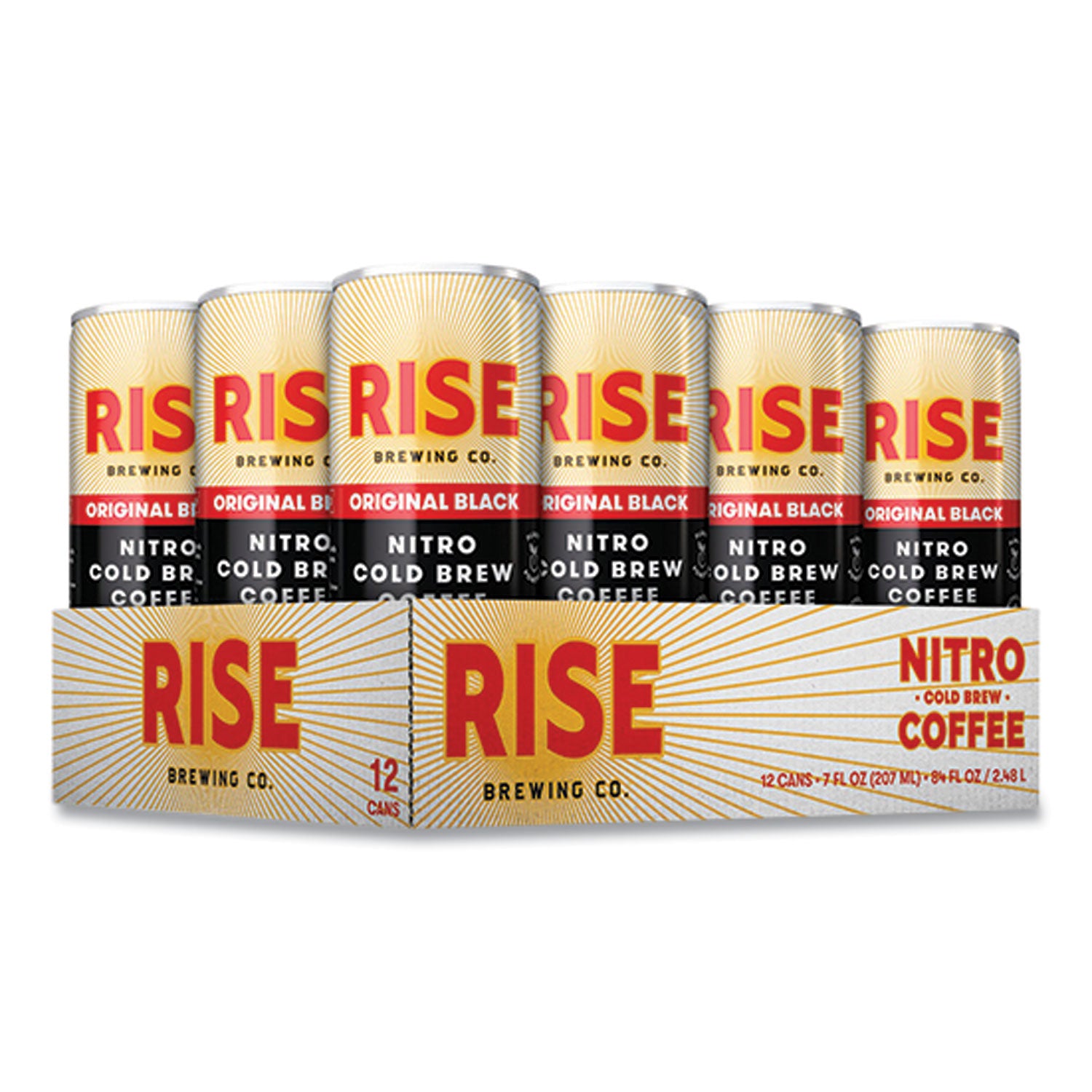 RISE Brewing Co.® Nitro Cold Brew Latte, Original Black, 7 oz Can, 12/Carton