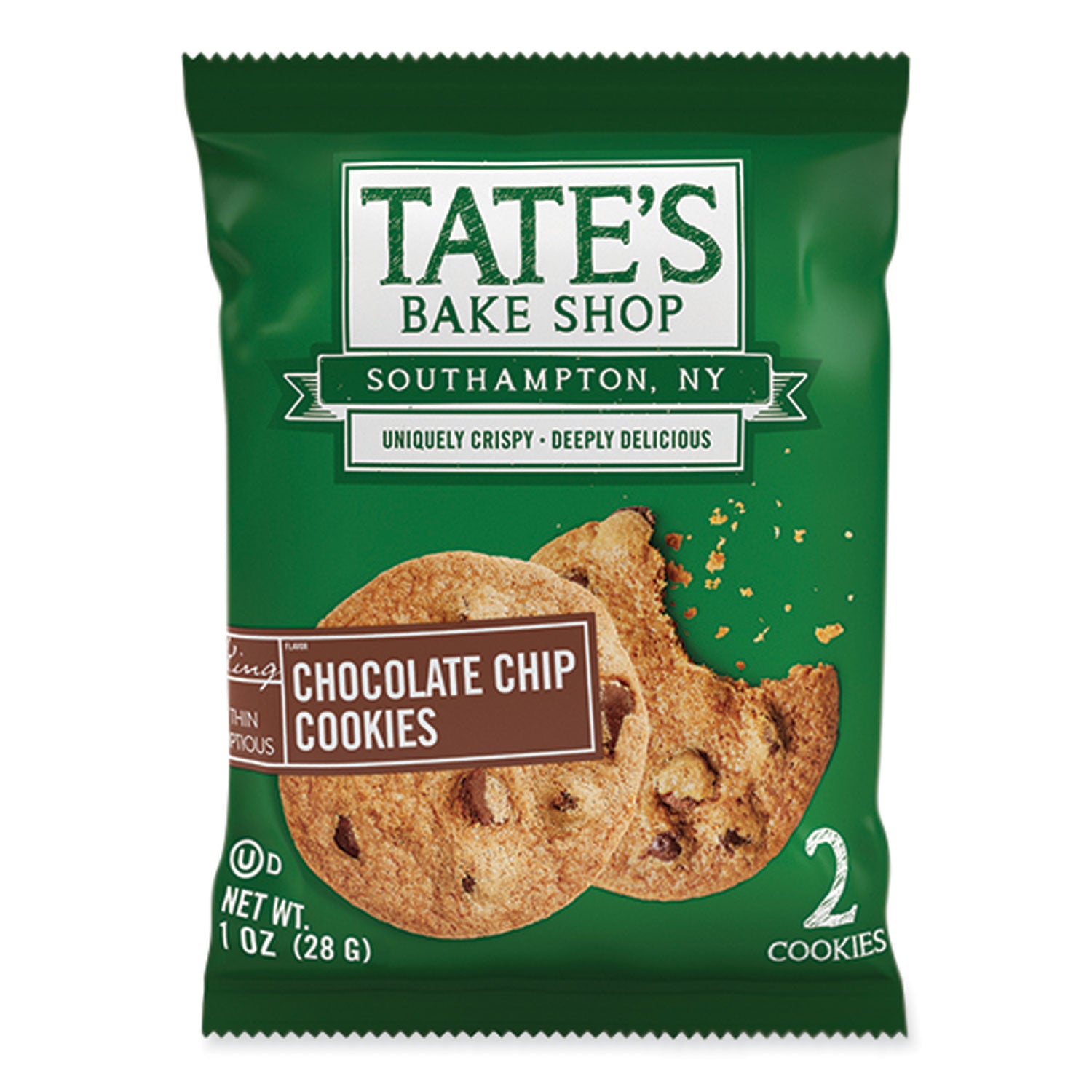 TATE'S BAKE SHOP Chocolate Chip Cookies Snack Packs, 1 oz Pack, 2 Cookies/Pack, 8 Packs/Box, 2 Boxes/Carton