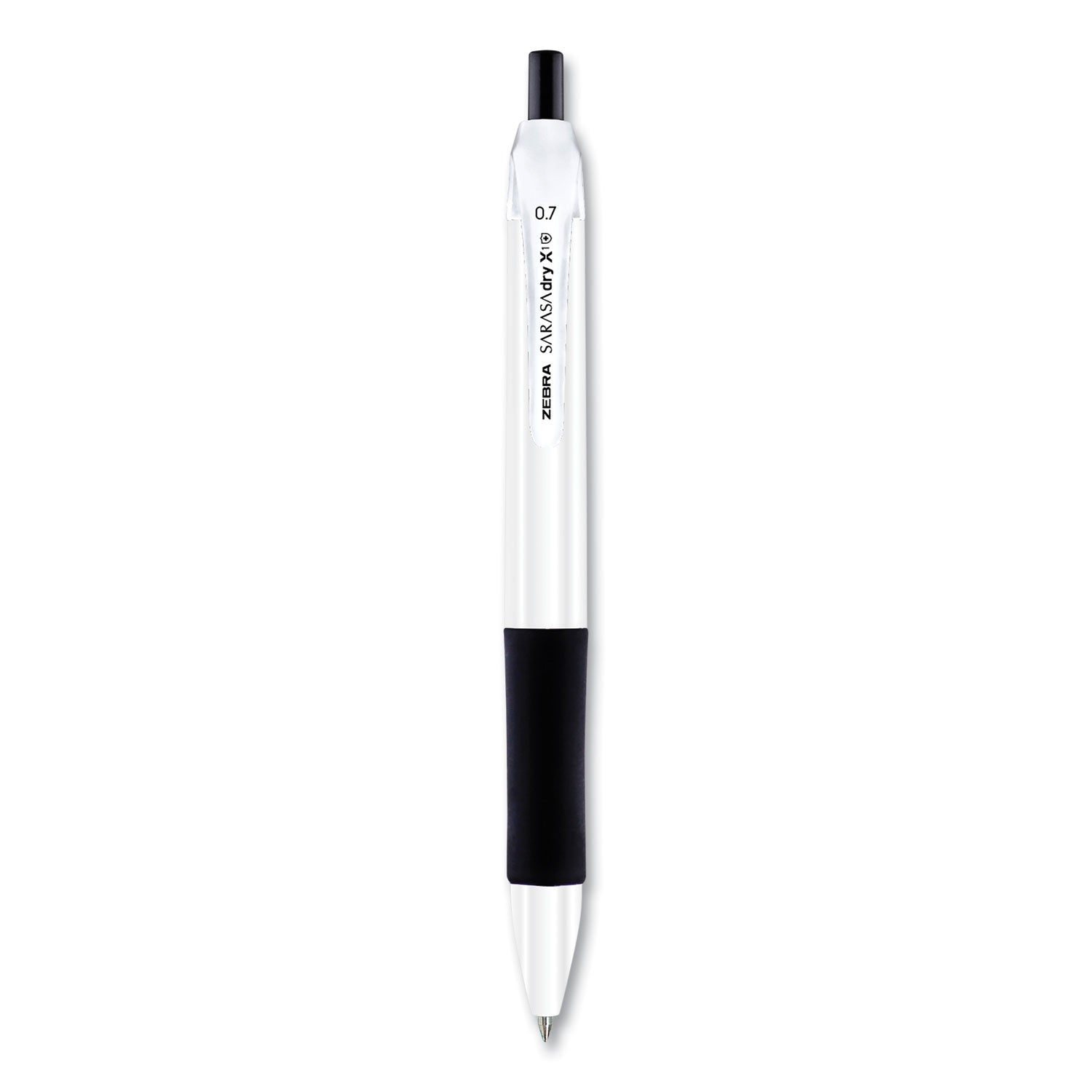 Zebra® Sarasa Dry X1+ Retractable Gel Pen, Medium 0.7 mm, Black Ink, White/Black Barrel, 12/Pack