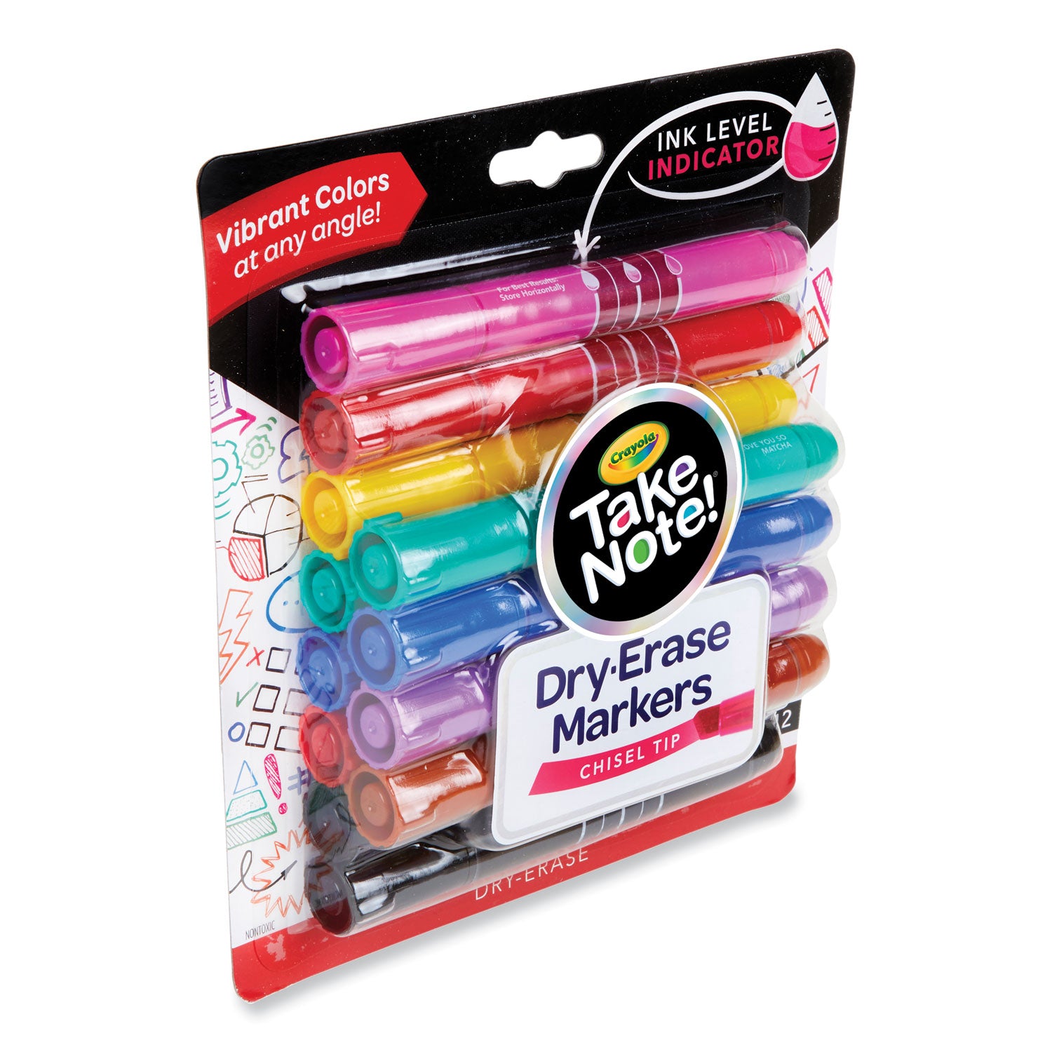 Crayola® Take Note Dry-Erase Markers, Broad, Chisel Tip, Assorted, 12/Pack