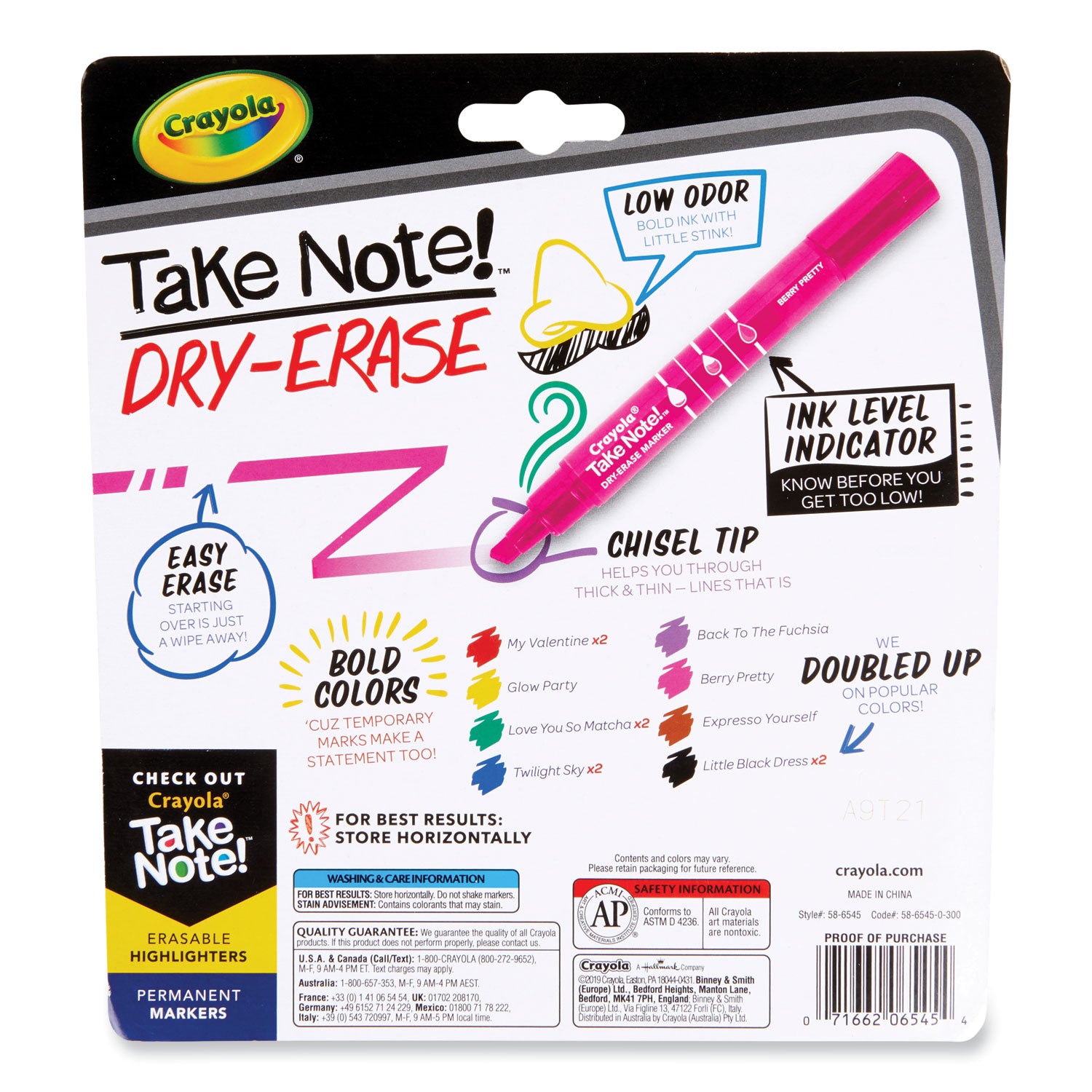 Crayola® Take Note Dry-Erase Markers, Broad, Chisel Tip, Assorted, 12/Pack