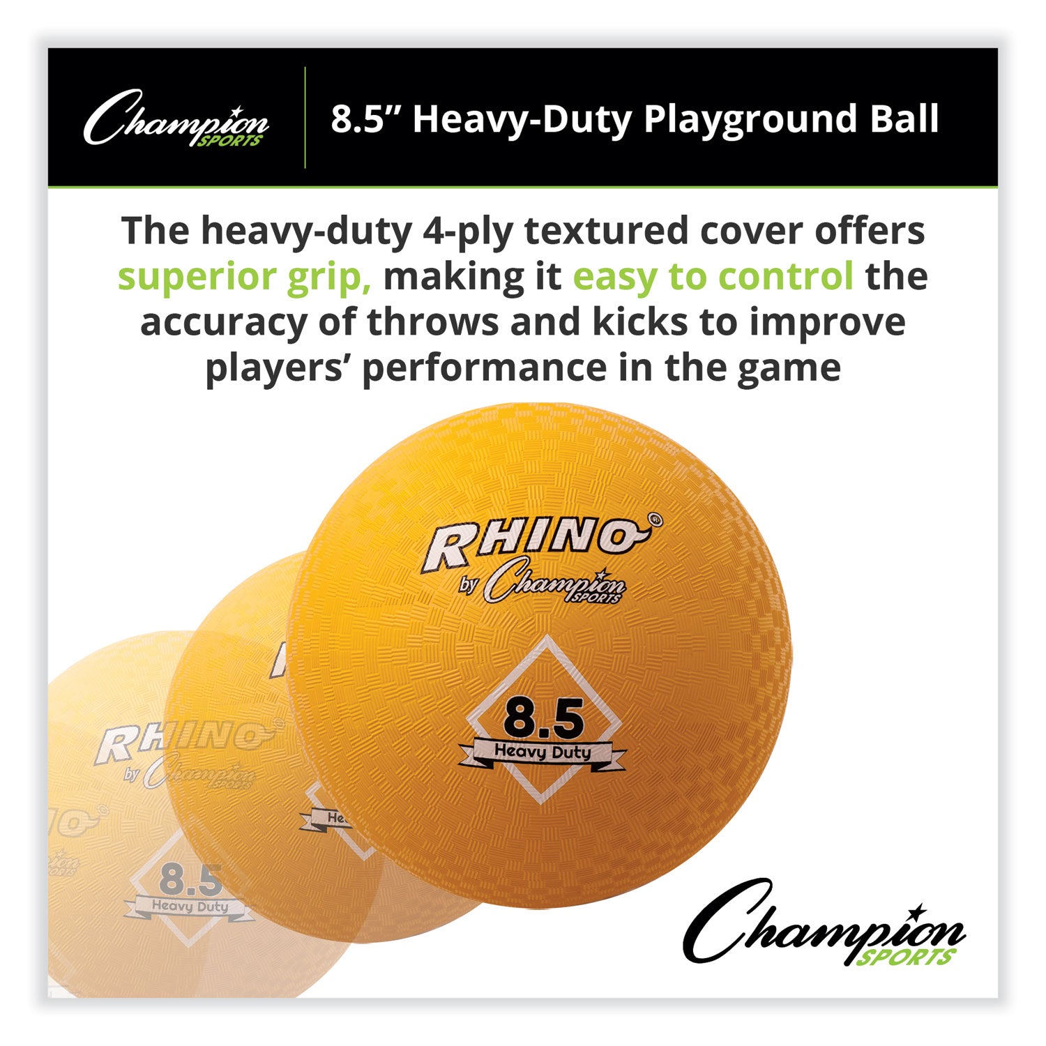 Champion Sports Heavy Duty Playground Ball, 8.5" Diameter, Yellow