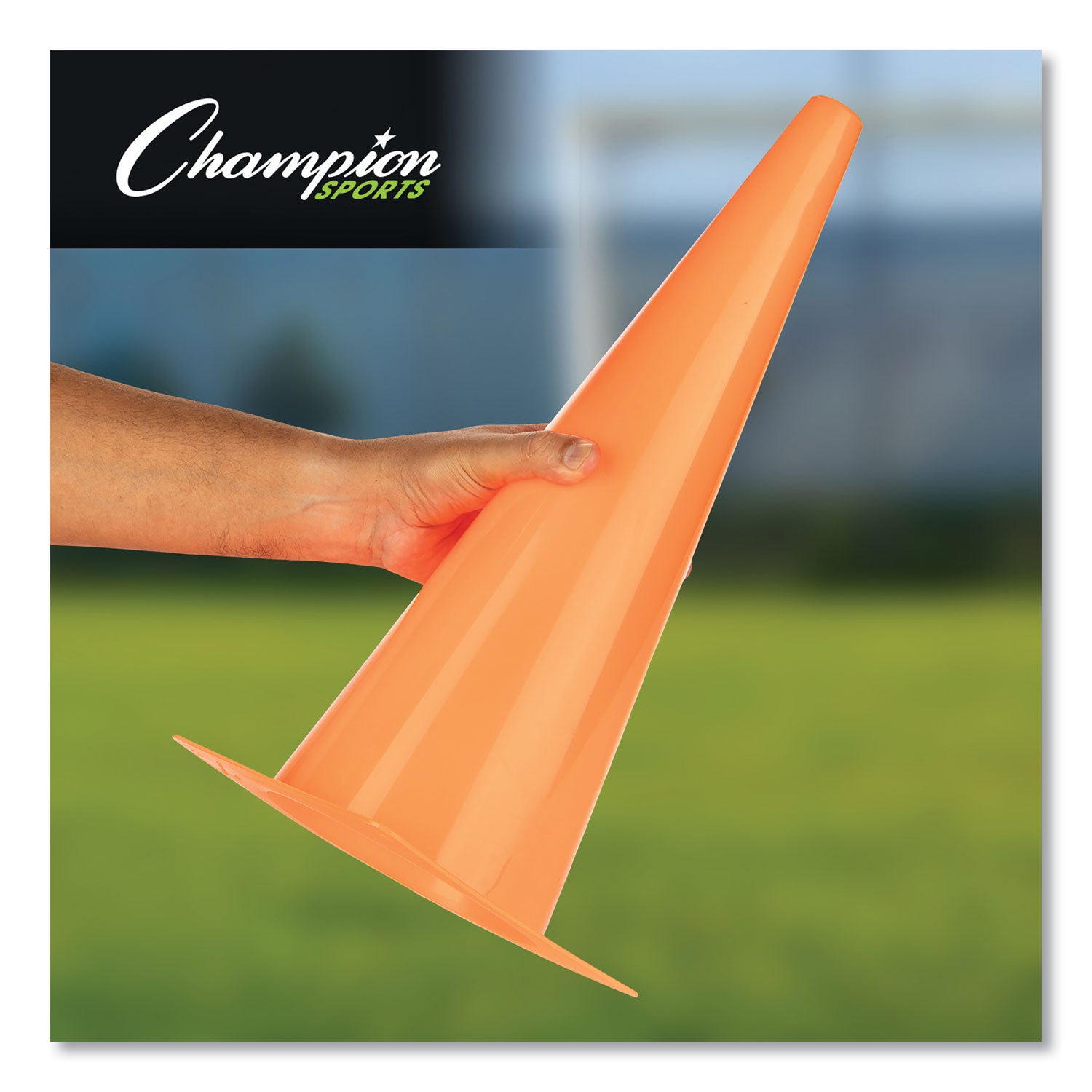 Champion Sports High-Visibility Plastic Cones, 18" Tall, Florescent Orange, 8" x 8" Base