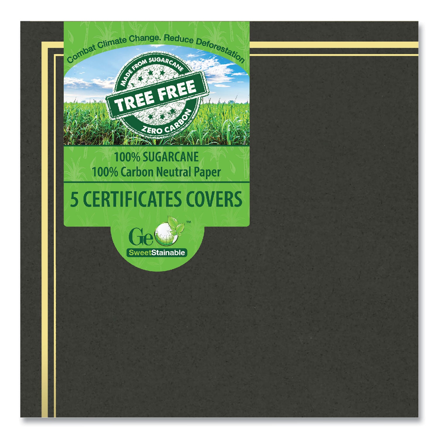 Geographics® Certificate/Document Cover, 9.75" x 12.5", Black With Gold Foil, 5/Pack