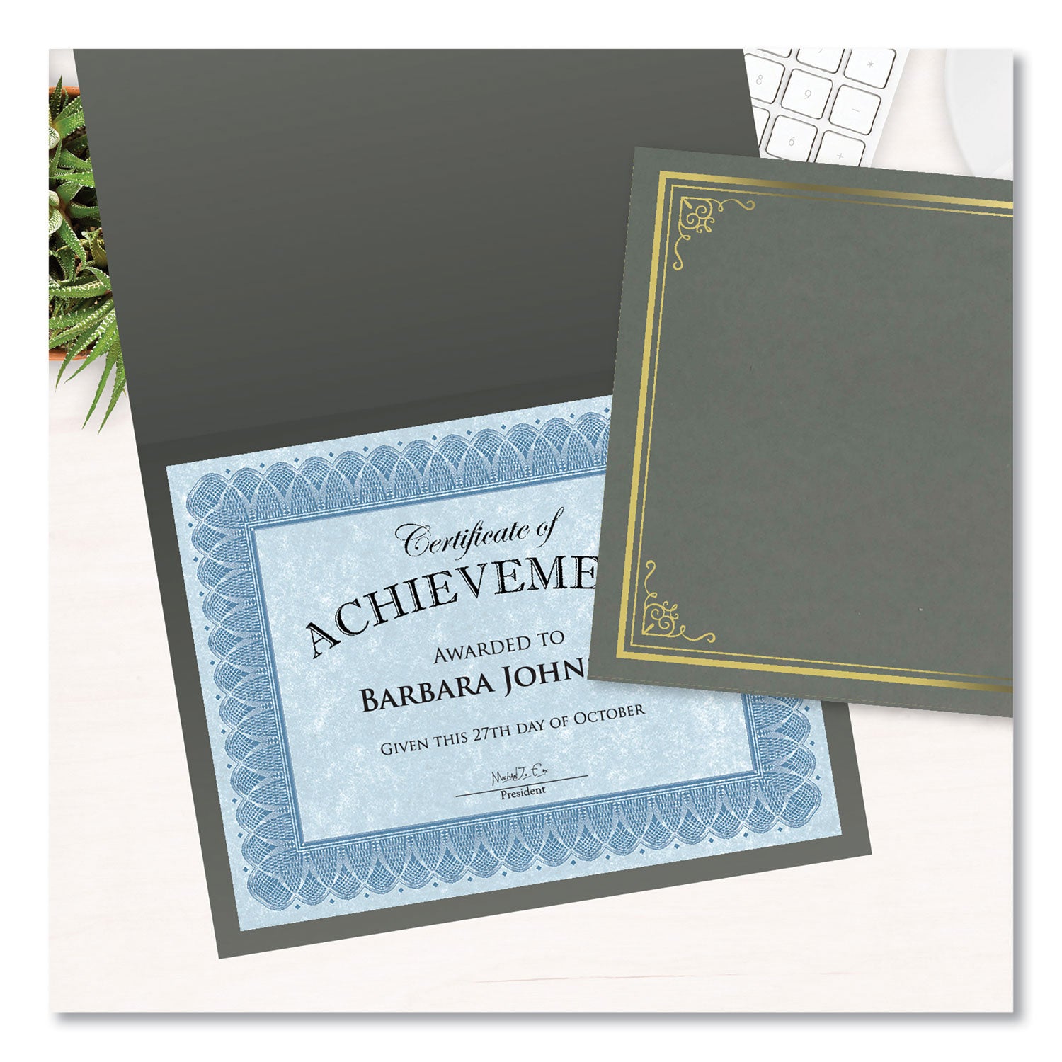 Geographics® Certificate/Document Cover, 9.75" x 12.5", Gray With Gold Foil, 5/Pack