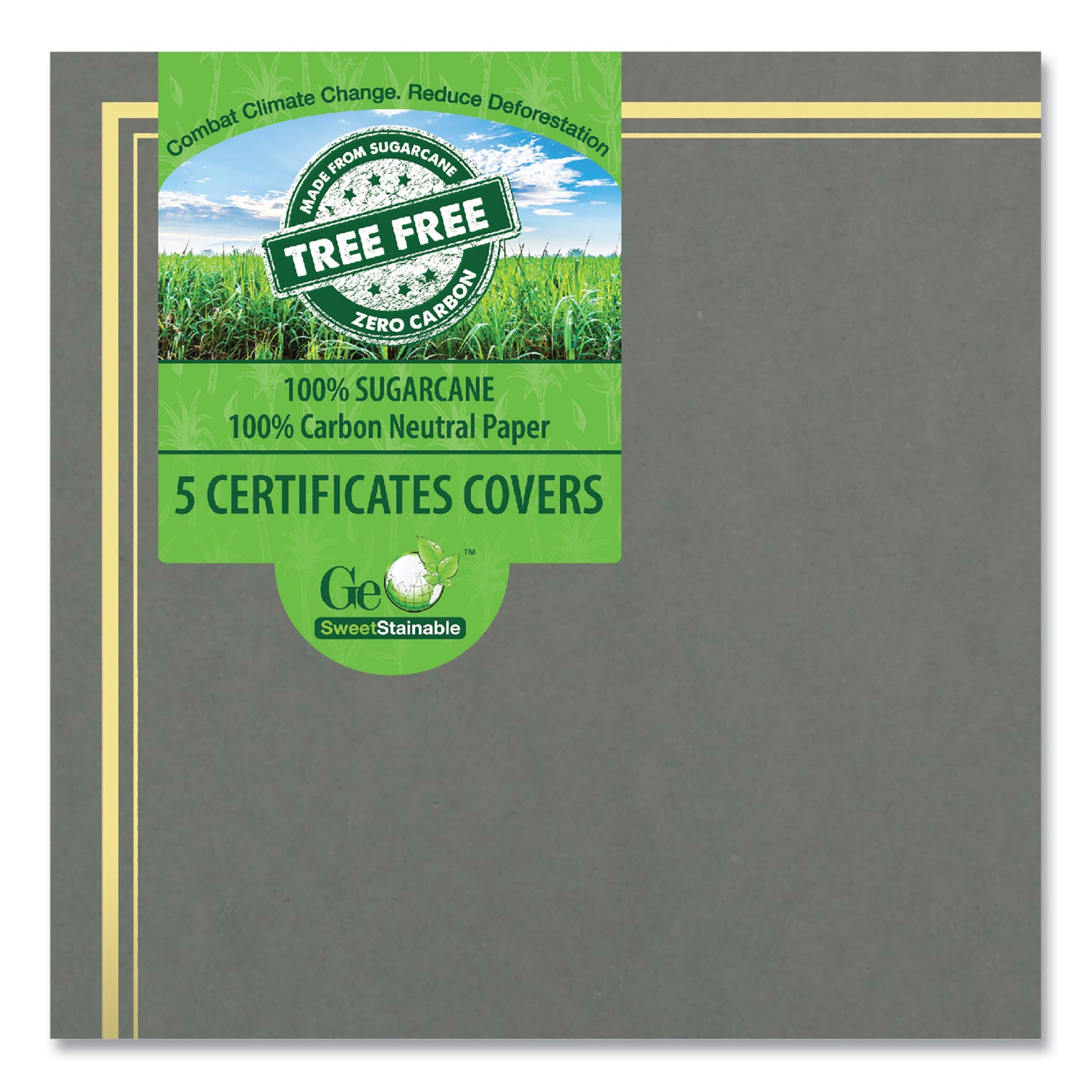 Geographics® Certificate/Document Cover, 9.75" x 12.5", Gray With Gold Foil, 5/Pack