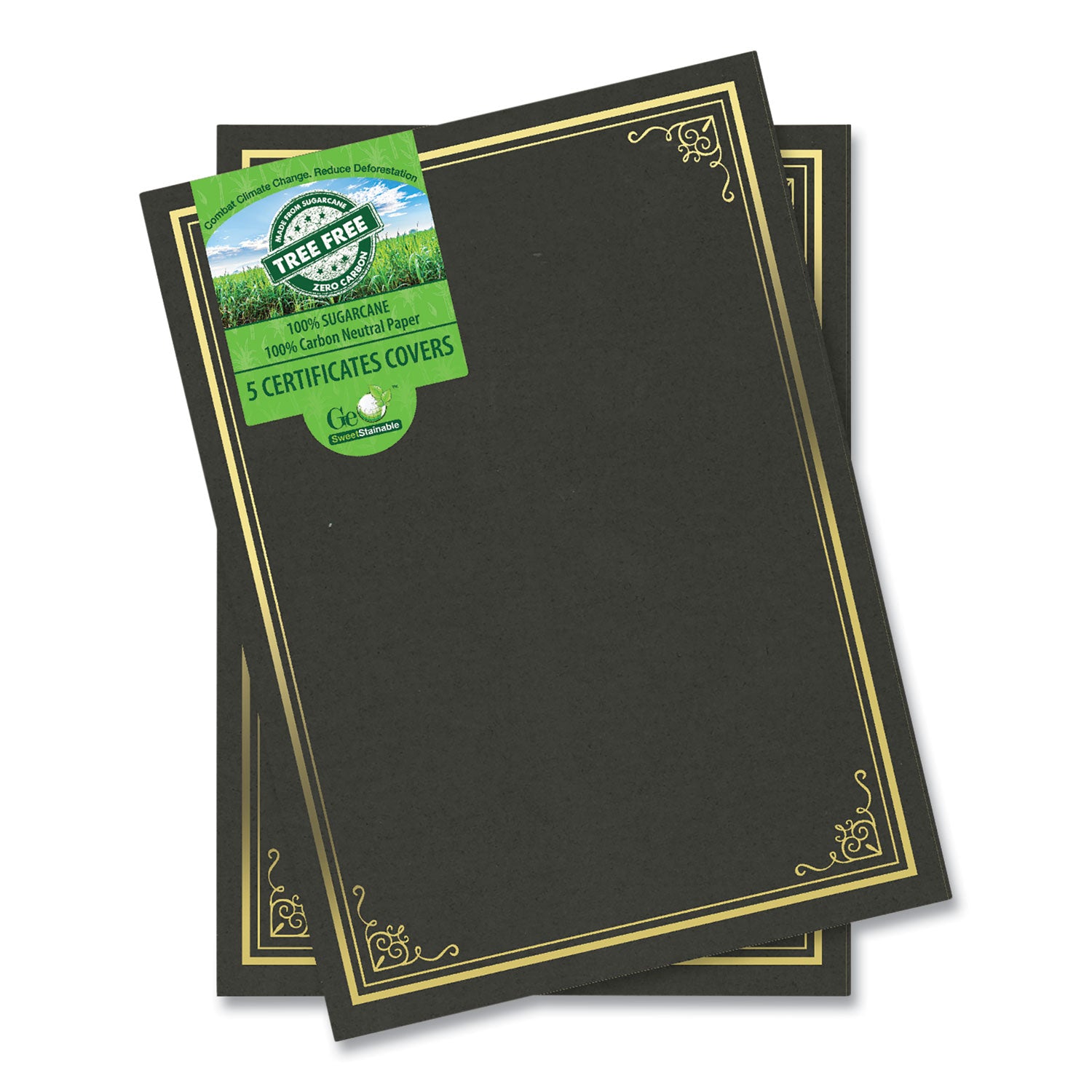 Certificate/Document Cover, 9.75" x 12.5", Black With Gold Foil, 5/Pack