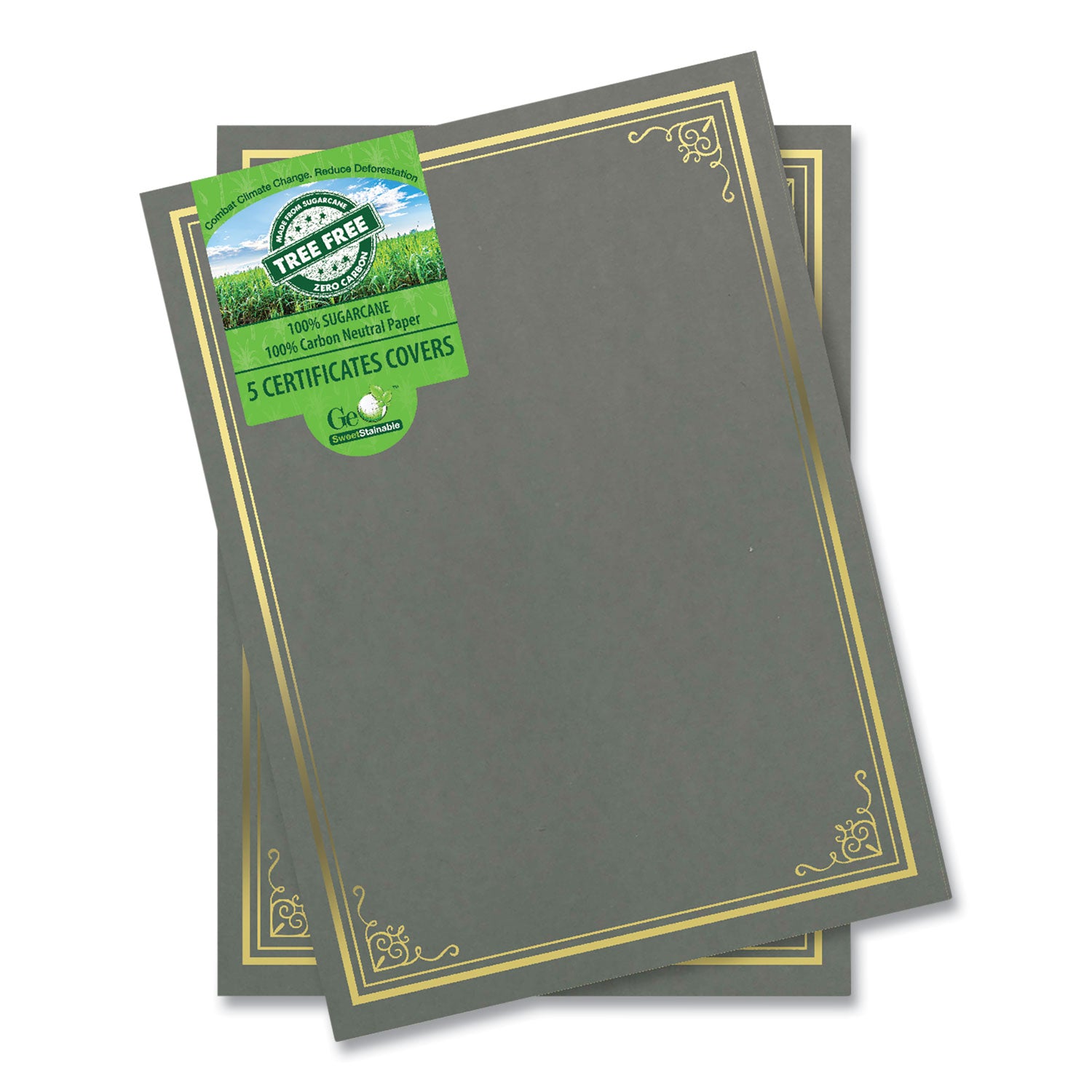 Certificate/Document Cover, 9.75" x 12.5", Gray With Gold Foil, 5/Pack