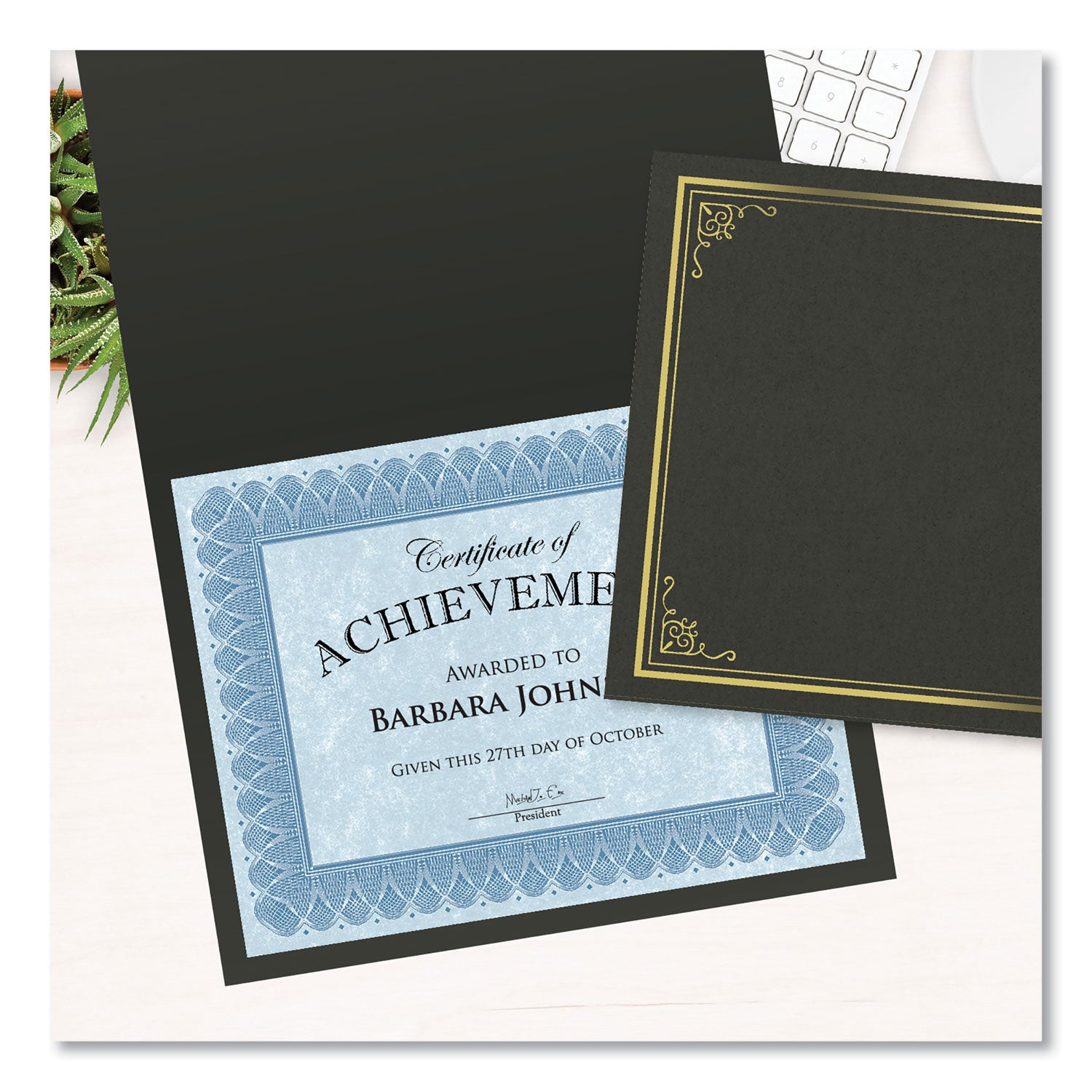 Geographics® Certificate/Document Cover, 9.75" x 12.5", Black With Gold Foil, 5/Pack