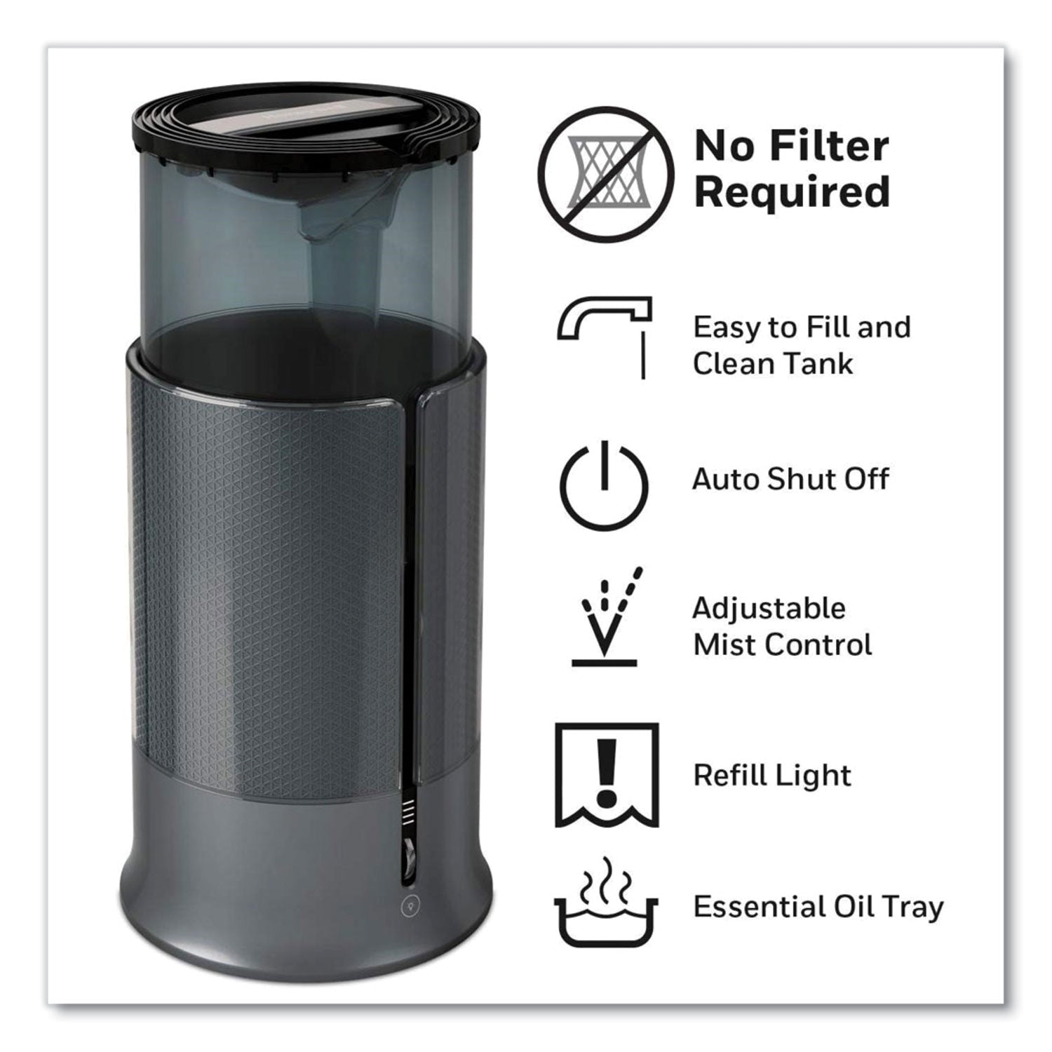 Honeywell Filter Free Ultrasonic Cool Mist Humidifier, 1.25 gal, 8.8 x 8.8 x 13.2, Black