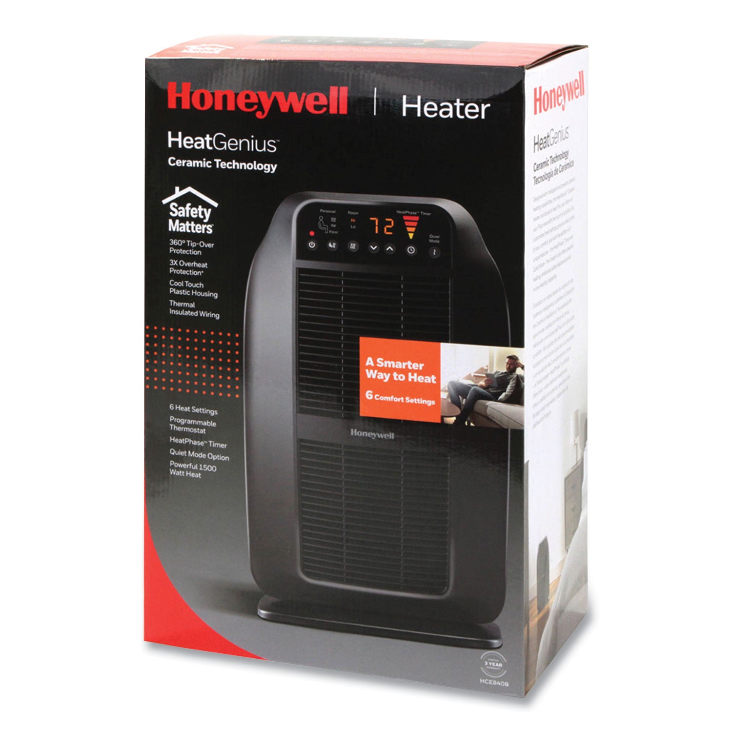 Honeywell Heat Genius Ceramic Portable Heater, 1,575 W, 5.6 x 10.2 x 17.3, Black