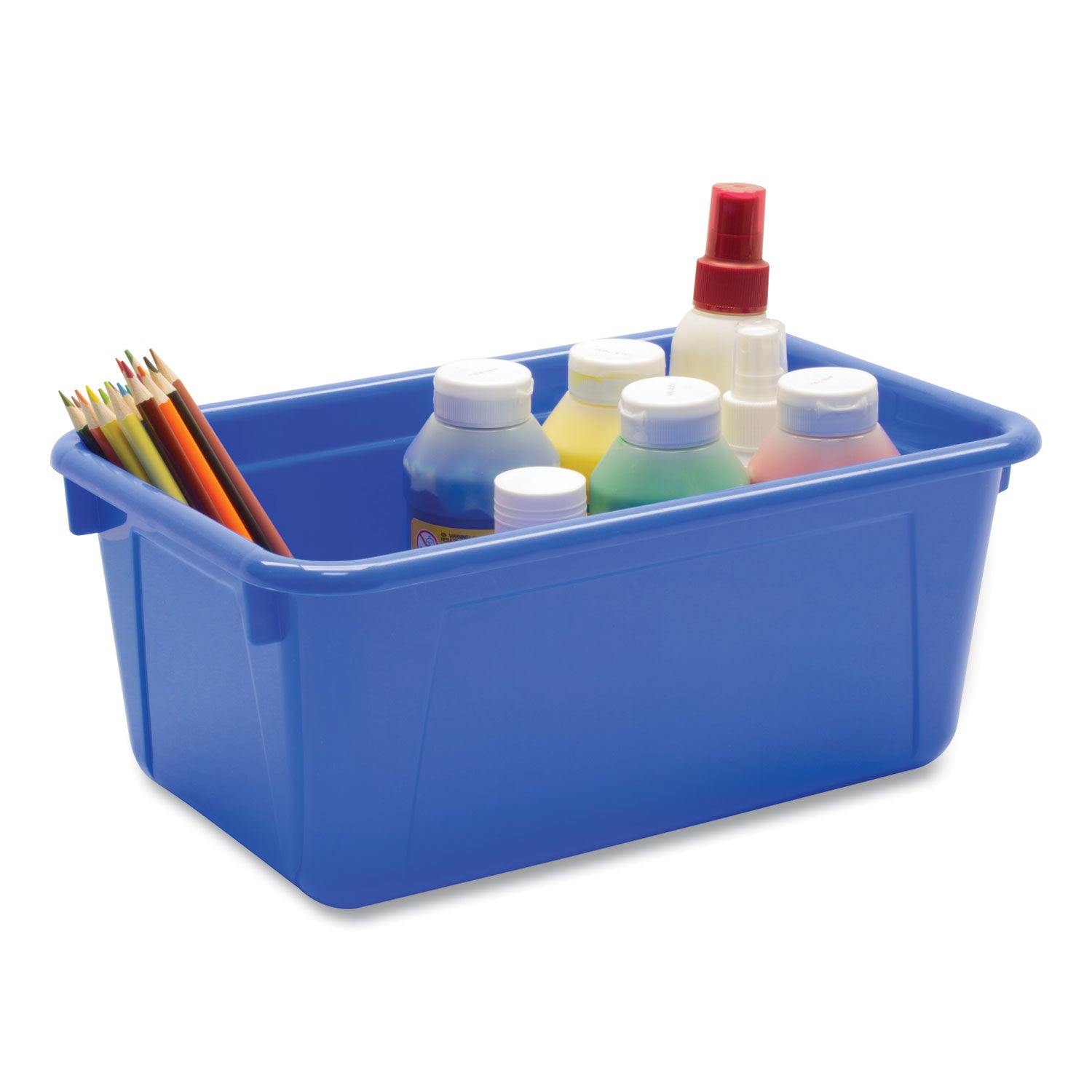 Storex Cubby Bin with Lid, 1 Section, 2 gal, 8.2 x 12.5 x 11.5, Blue, 5/Pack