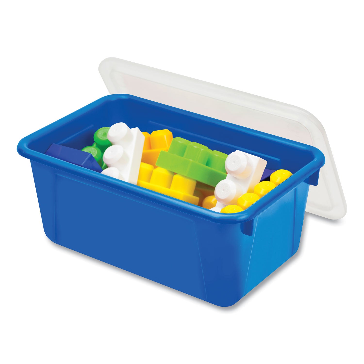 Storex Cubby Bin with Lid, 1 Section, 2 gal, 8.2 x 12.5 x 11.5, Blue, 5/Pack