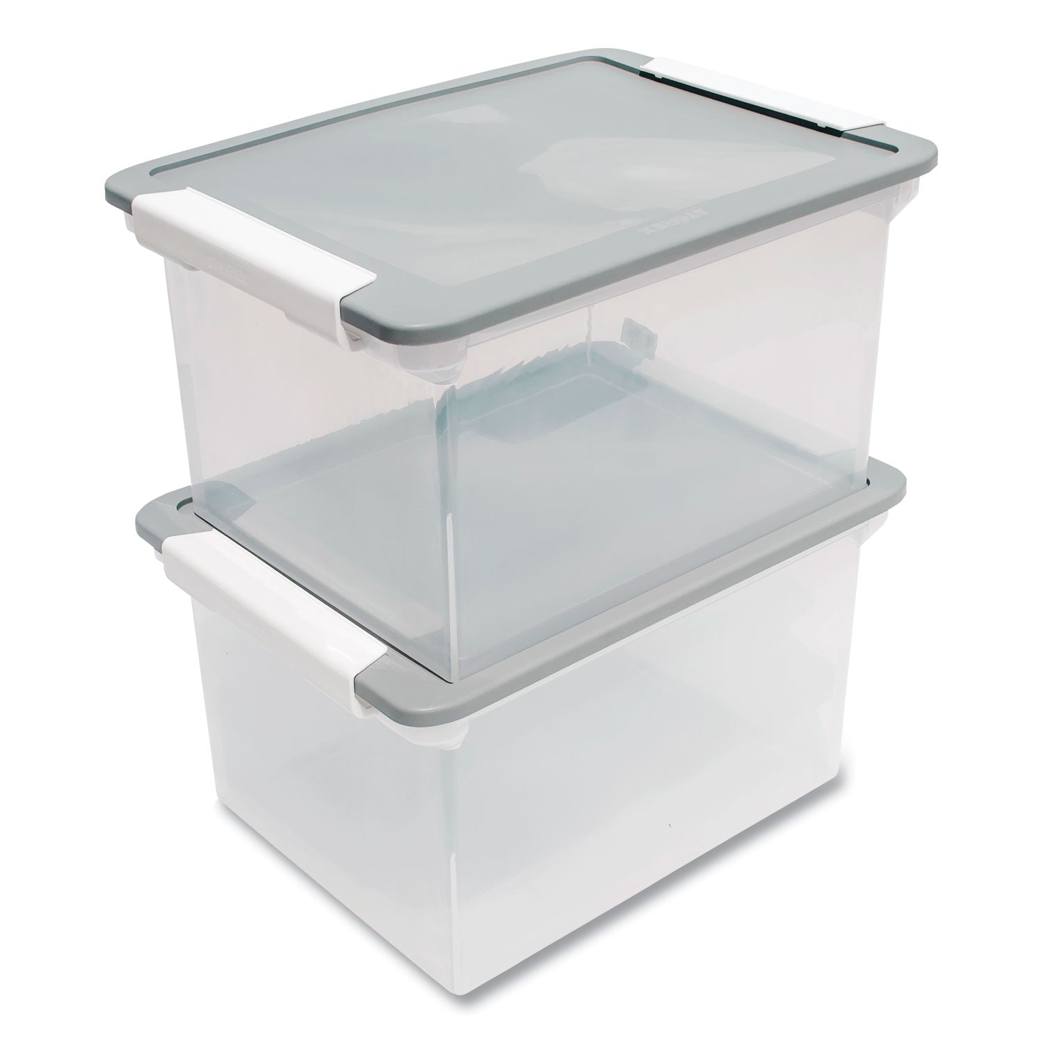 Storex Tote with Locking Handles, Legal/Letter, 13.9" x 18.3" x 10.6", Clear/Silver, 4/Carton