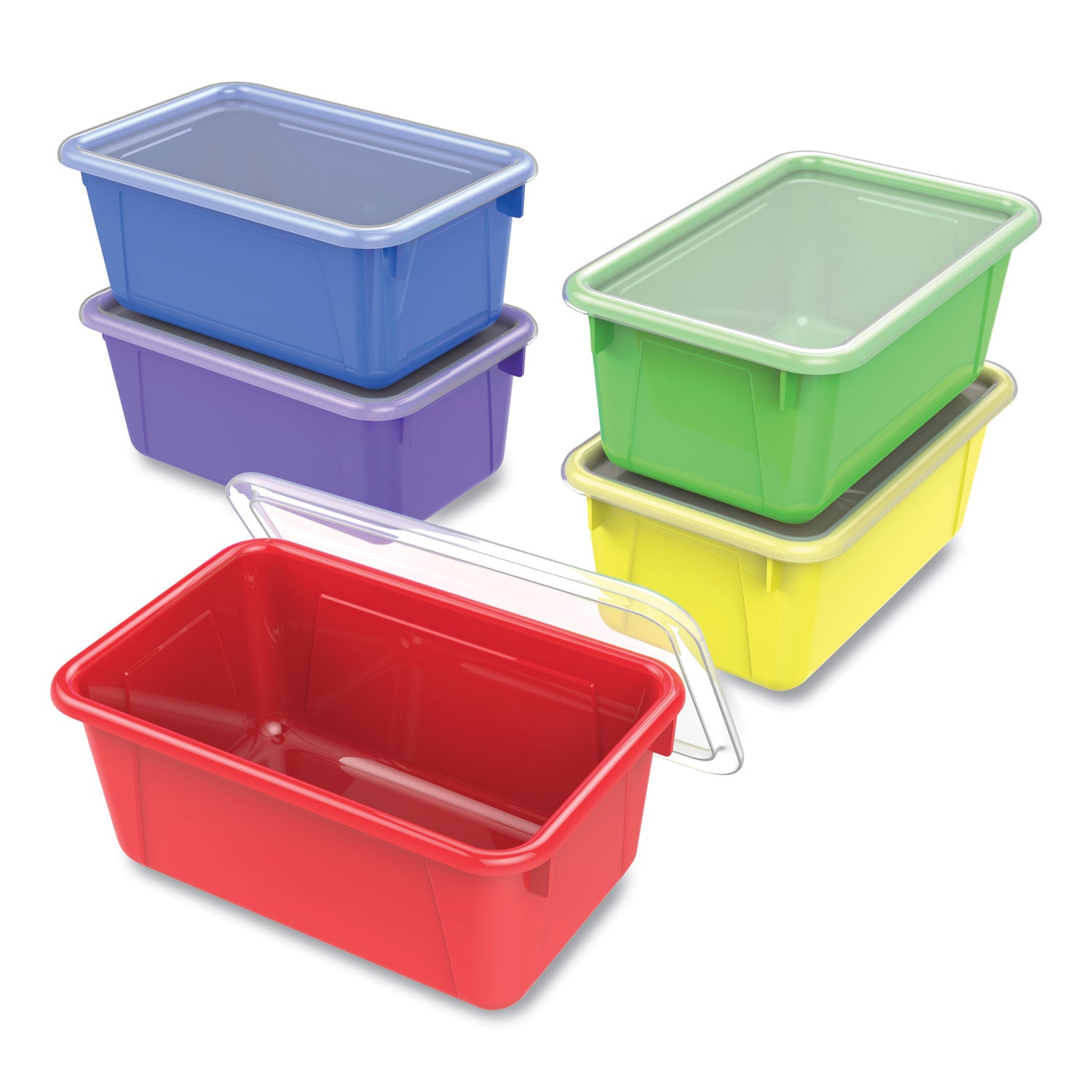 Cubby Bin with Lid, 1 Section, 2 gal, 8.2 x 12.5 x 11.5, Assorted Colors, 5/Pack