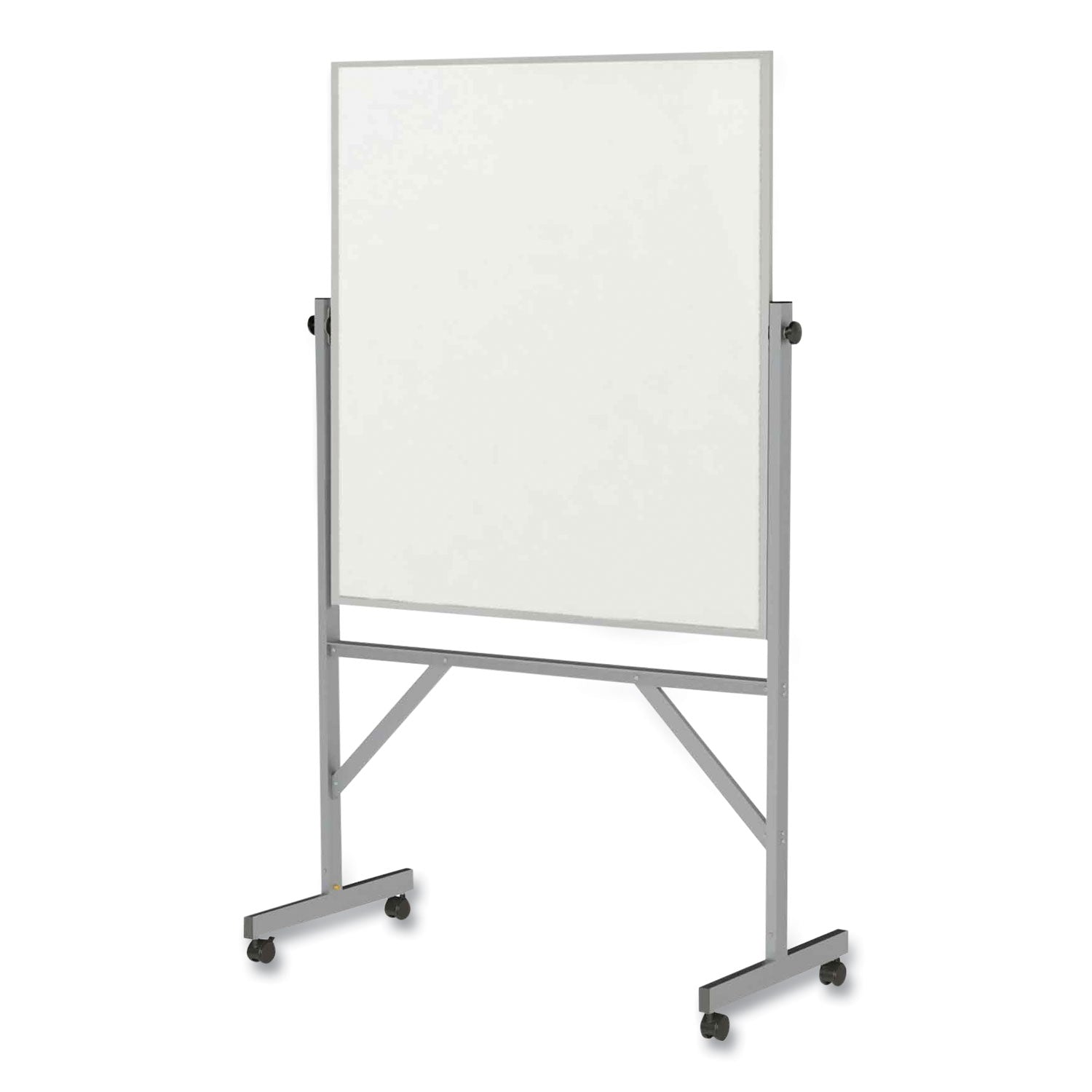 Ghent Reversible Magnetic Porcelain Whiteboard with Satin Aluminum Frame and Stand, 36 x 48, White Surface