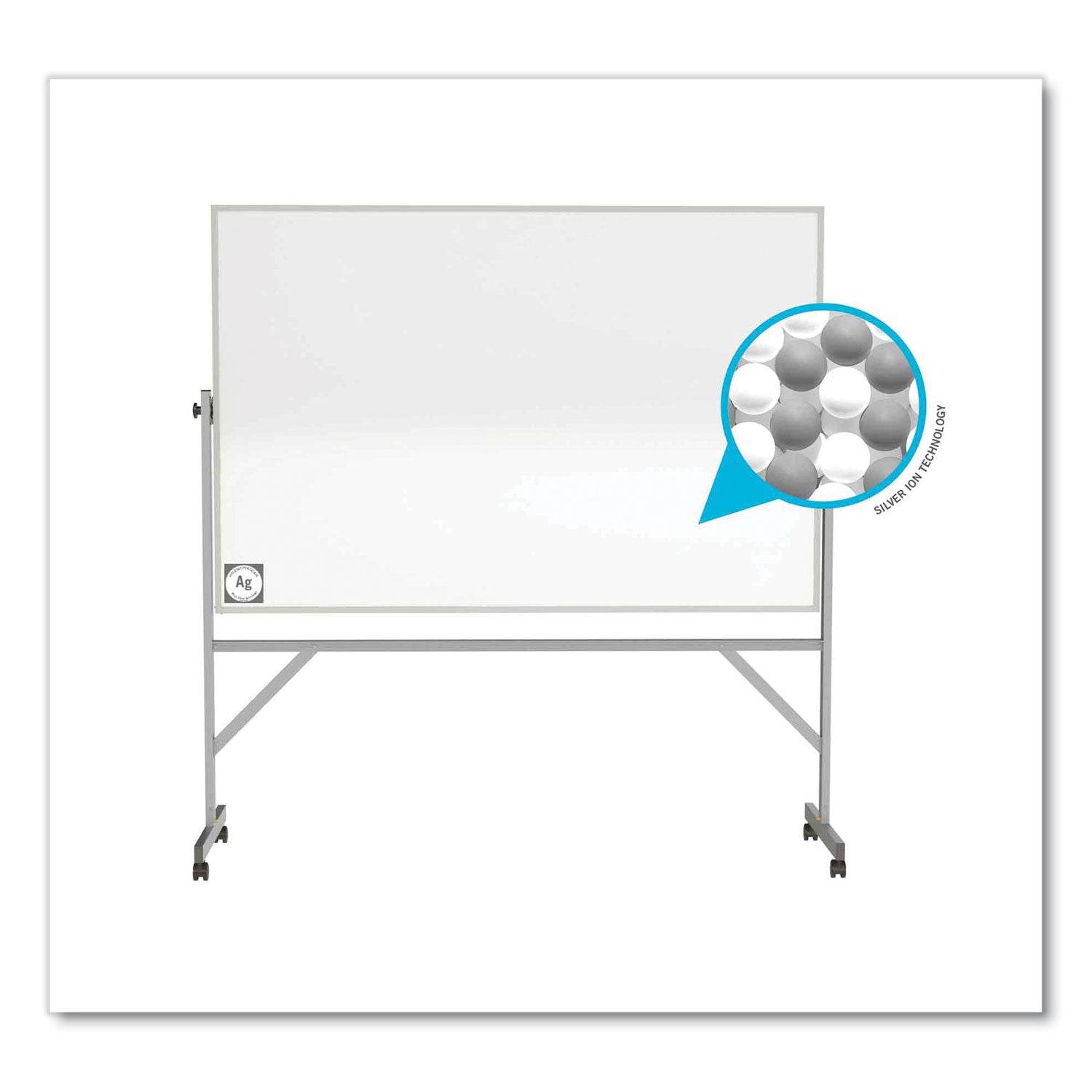 Ghent Reversible Magnetic Hygienic Porcelain Whiteboard, Satin Aluminum Frame/Stand, 72 x 48, White Surface