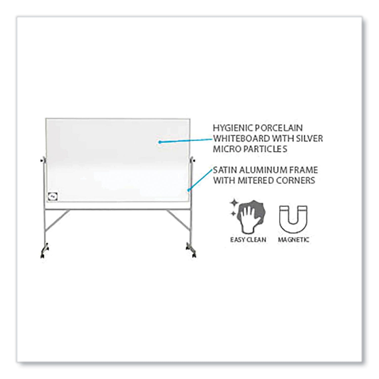 Ghent Reversible Magnetic Hygienic Porcelain Whiteboard, Satin Aluminum Frame/Stand, 72 x 48, White Surface