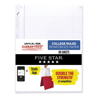MEAD PRODUCTS Reinforced Filler Paper Plus Study App, 3-Hole, 8.5 x 11, College Rule, 80/Pack - Flipcost