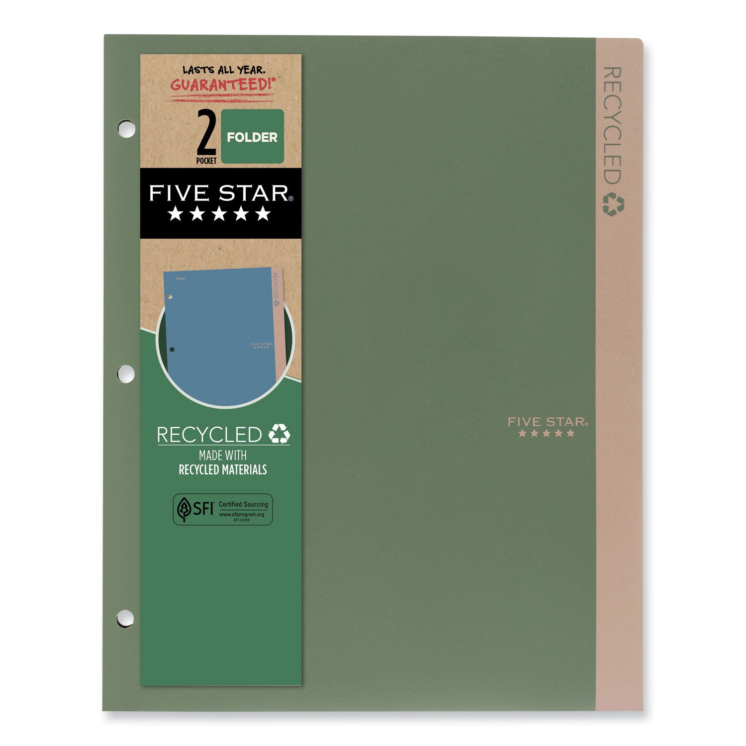 Five Star® Recycled Plastic Two-Pocket Folder, 11" x 8.5", Randomly Assorted