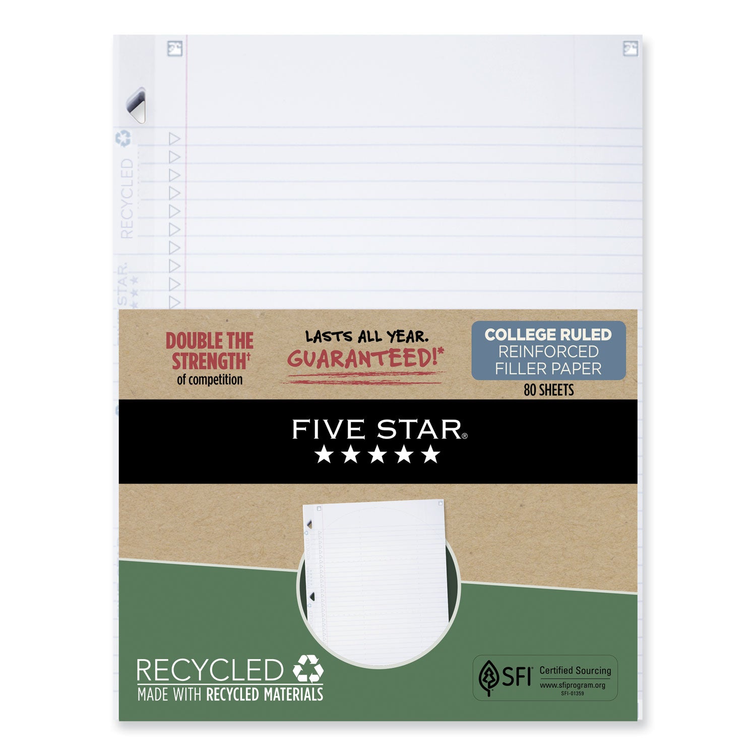 Reinforced Filler Paper Plus Study App, 3-Hole, 8.5 x 11, College Rule, 80/Pack