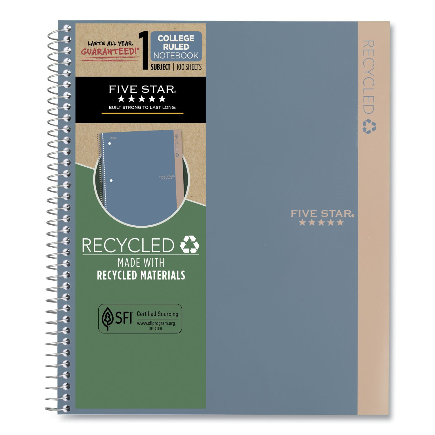 Recycled Notebook, 1 Subject, Medium/College Rule, Randomly Assorted Cover, 11 x 8.5 Sheets