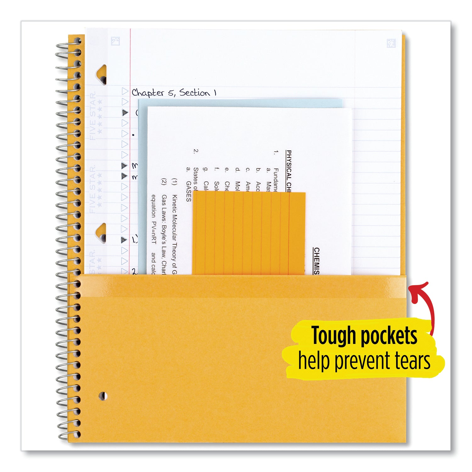 Five Star® Wirebound Notebook with Two Pockets, 1-Subject, Medium/College Rule, Assorted Cover Color, (100) 11 x 8.5 Sheets, 3/Pack