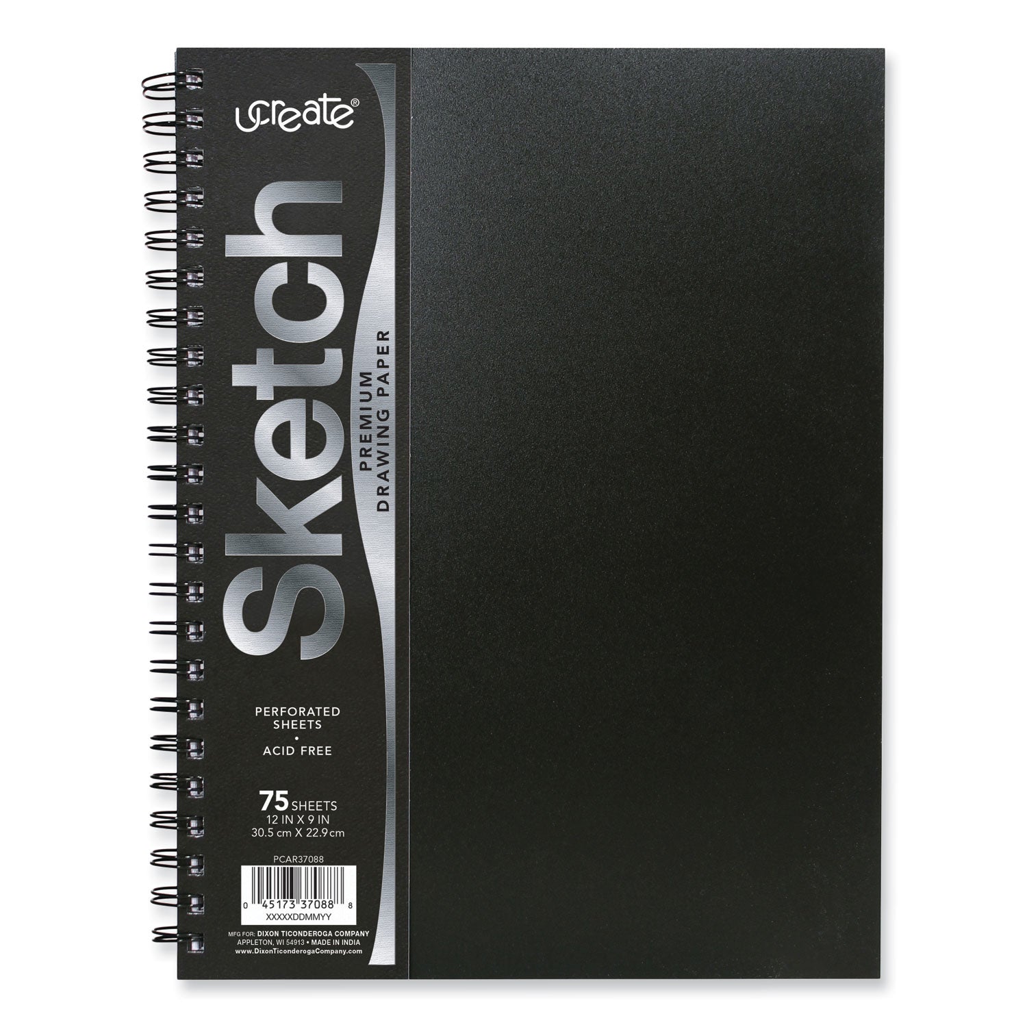 UCreate Poly Cover Sketch Book, 43 lb Cover Paper Stock, Black Cover, 75 Sheets per Book, 12 x 9 Sheets