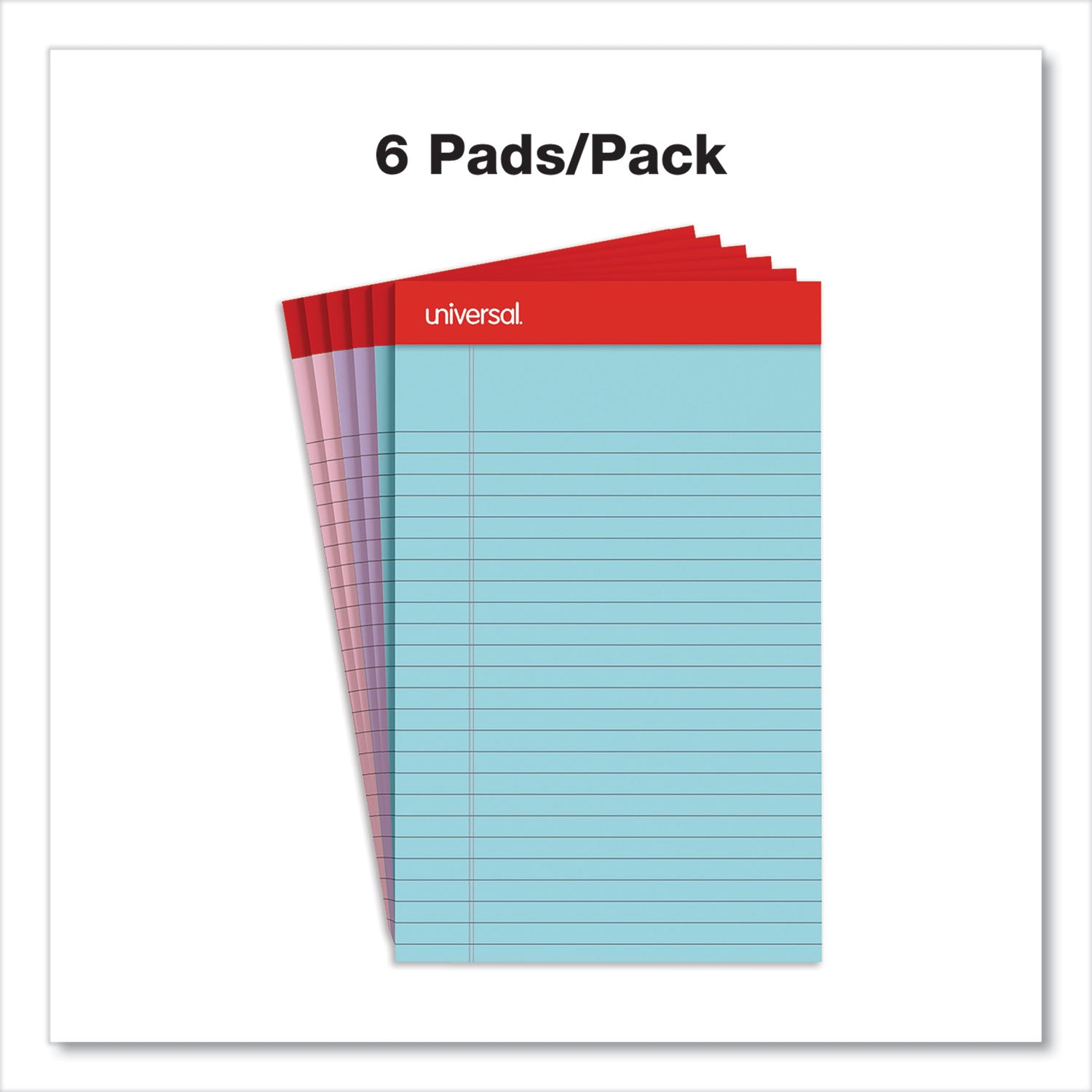 Perforated Ruled Writing Pads, Narrow Rule, Red Headband, 50 Assorted Pastels 5 x 8 Sheets, 6/Pack Universal® Flipcost