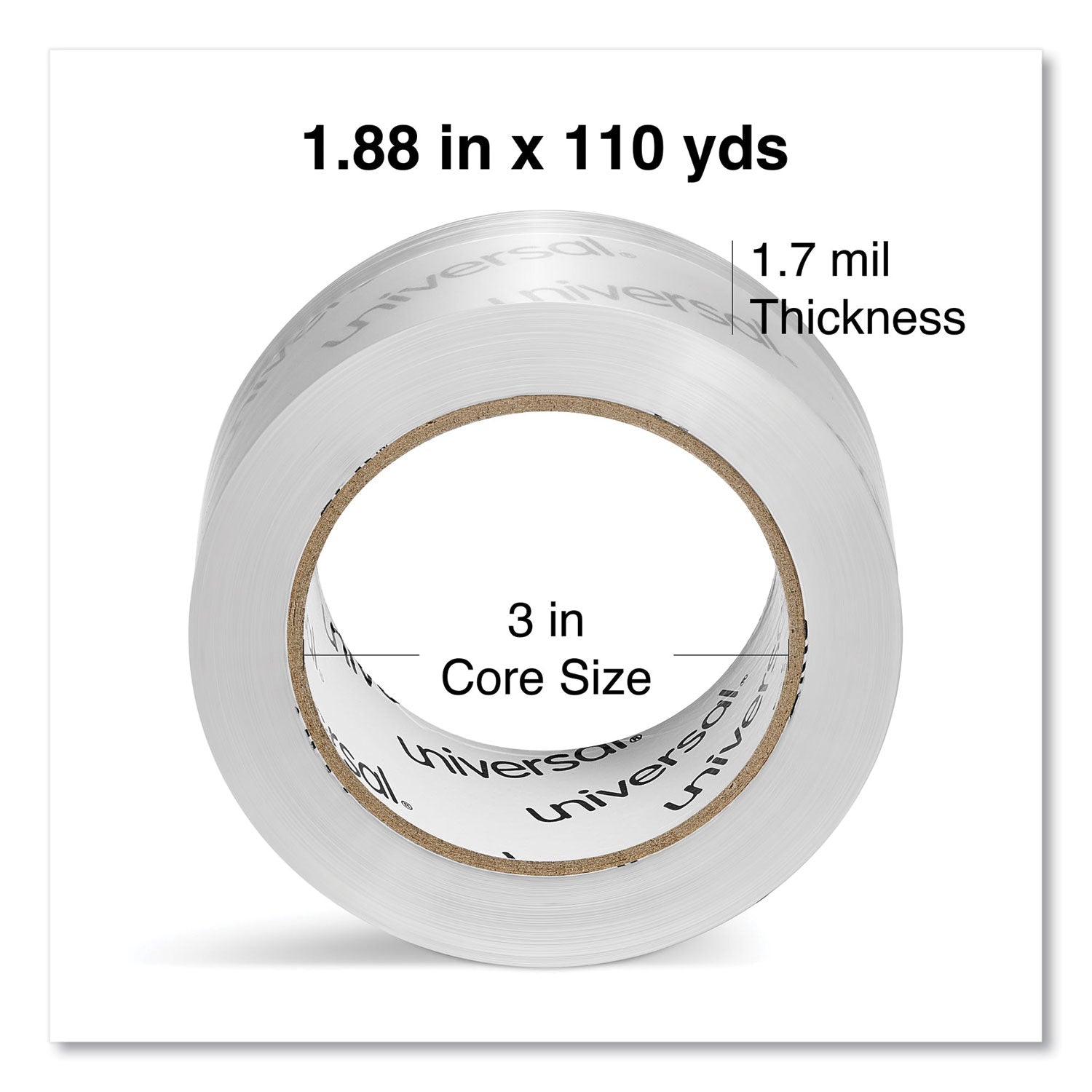 Universal® Deluxe General-Purpose Acrylic Box Sealing Tape, 3" Core, 1.88" x 109 yds, Clear, 12/Pack