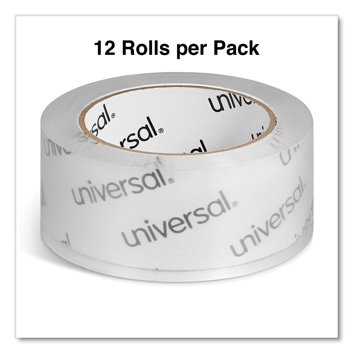 Universal® Deluxe General-Purpose Acrylic Box Sealing Tape, 3" Core, 1.88" x 109 yds, Clear, 12/Pack