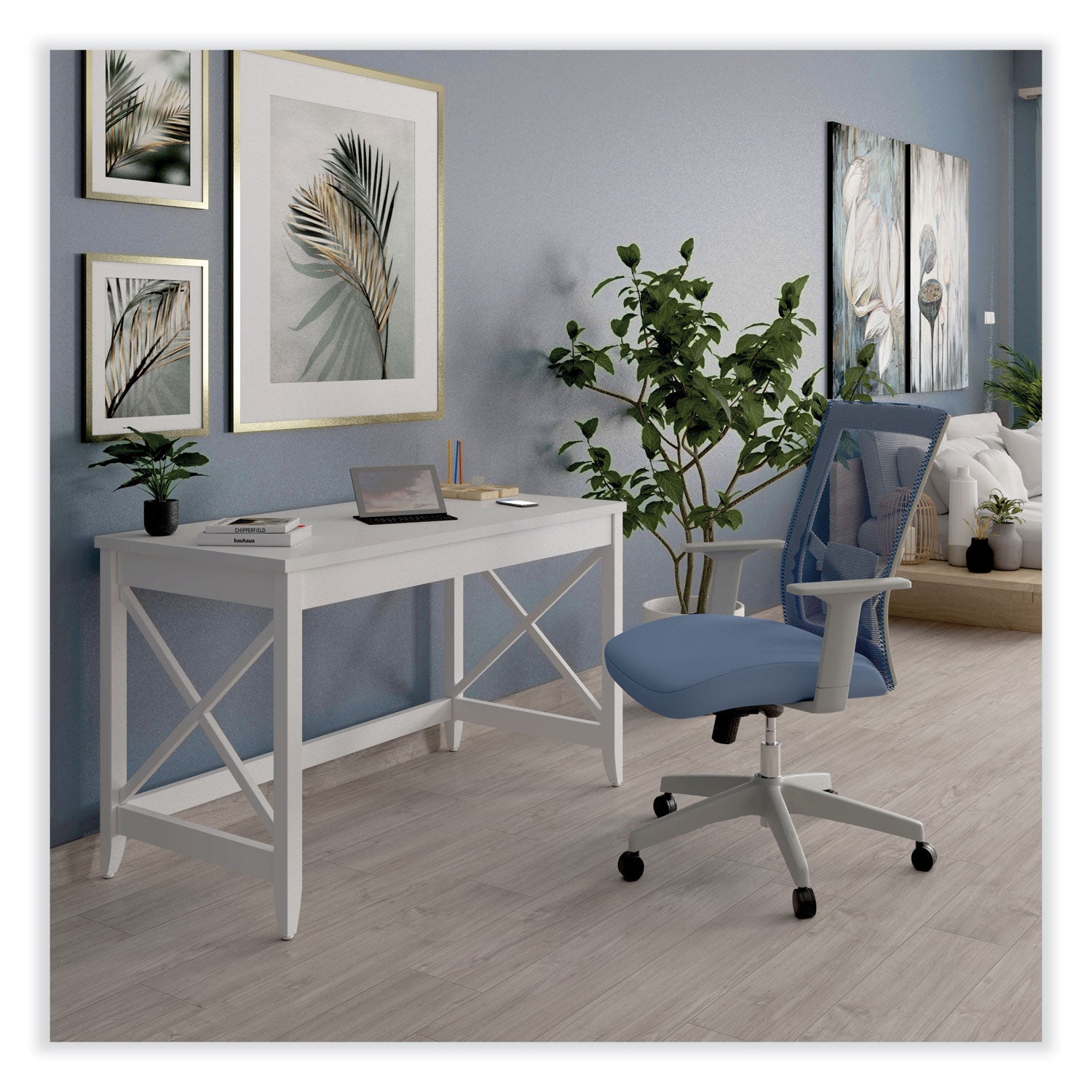 Workspace by Alera® Mesh Back Fabric Task Chair, Supports Up to 275 lb, 17.32" to 21.1" Seat Height, Seafoam Blue Seat/Back