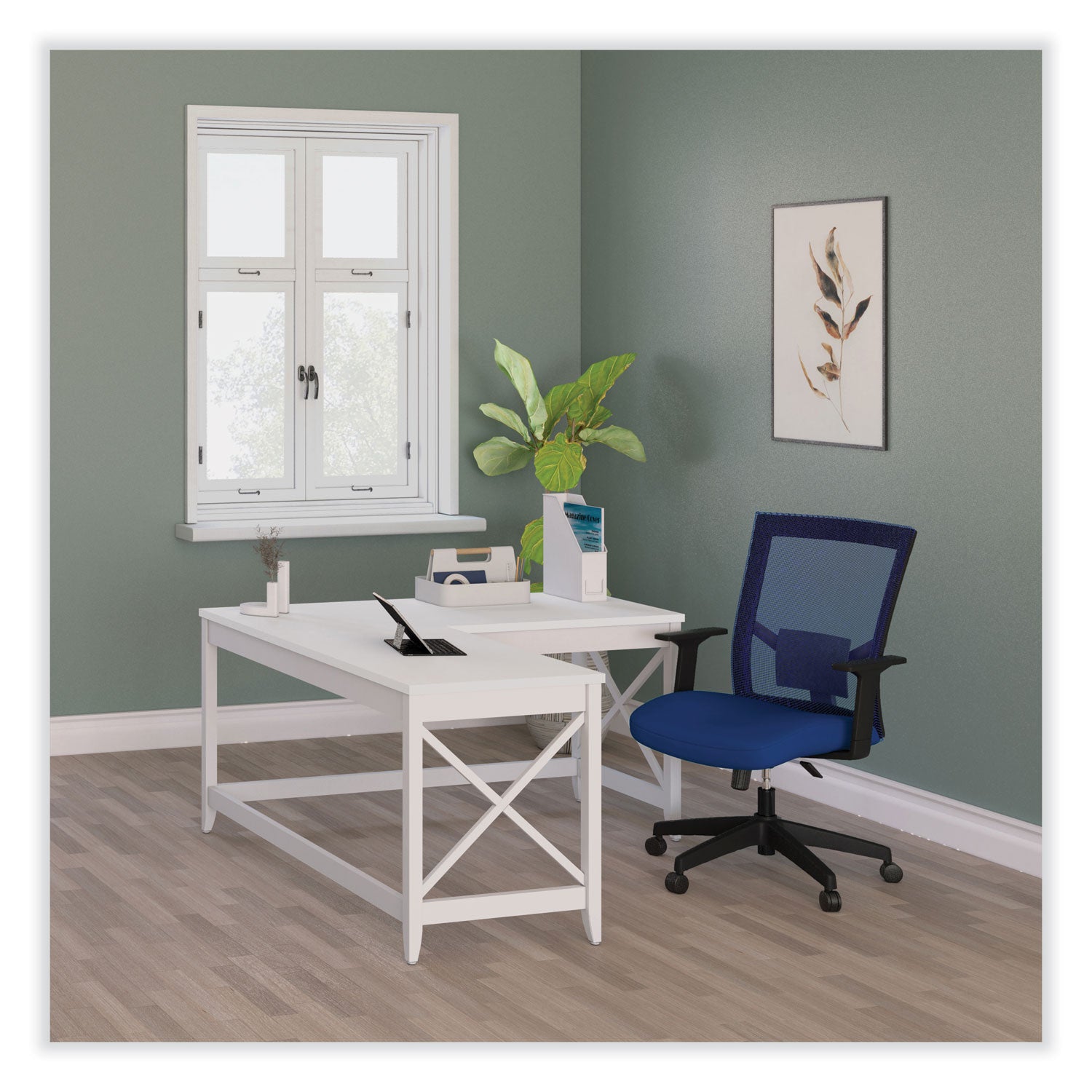 Workspace by Alera® Mesh Back Fabric Task Chair, Supports Up to 275 lb, 17.32" to 21.1" Seat Height, Navy Seat, Navy Back