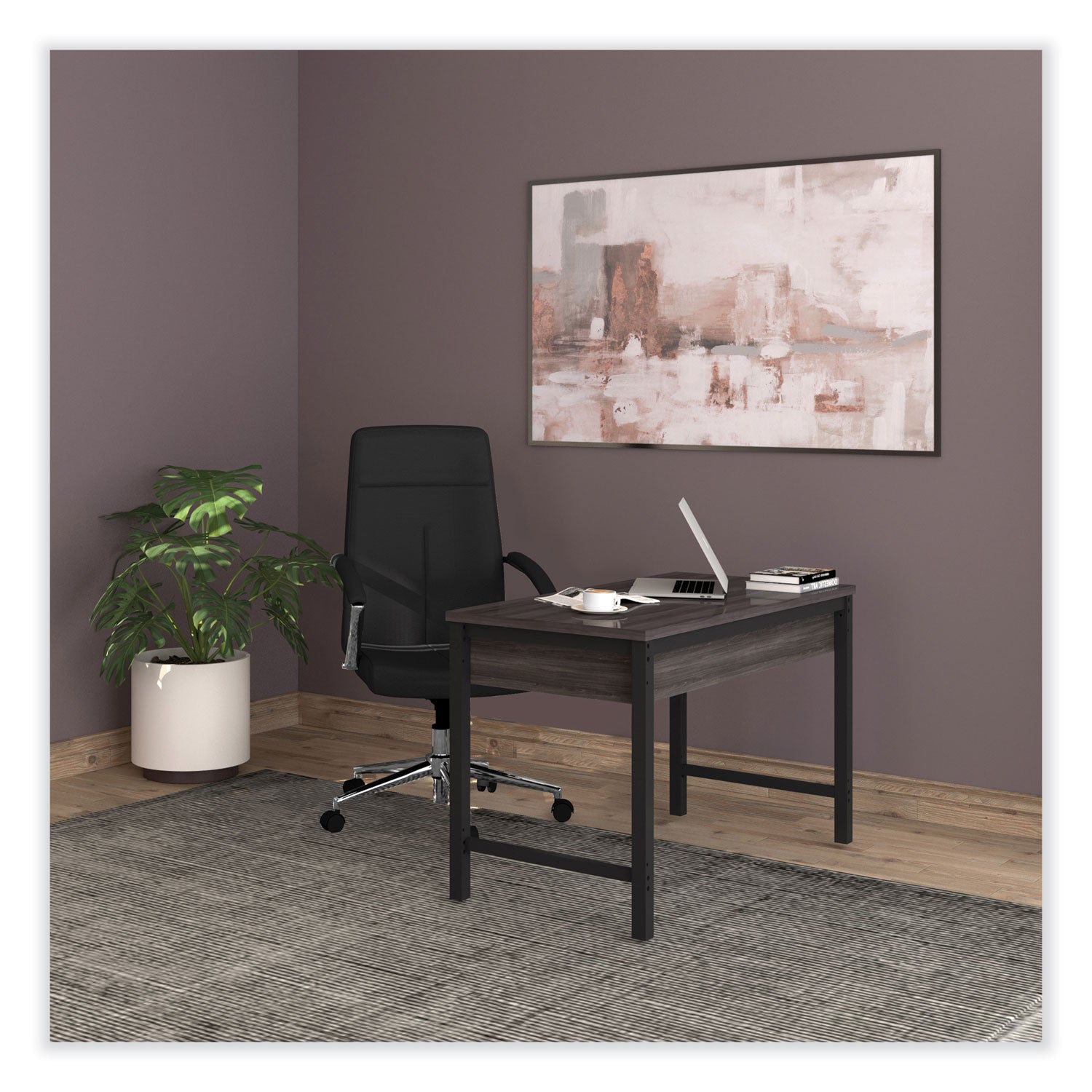 Workspace by Alera® Leather Task Chair, Supports Up to 275 lb, 18.19" to 21.93" Seat Height, Black Seat, Black Back