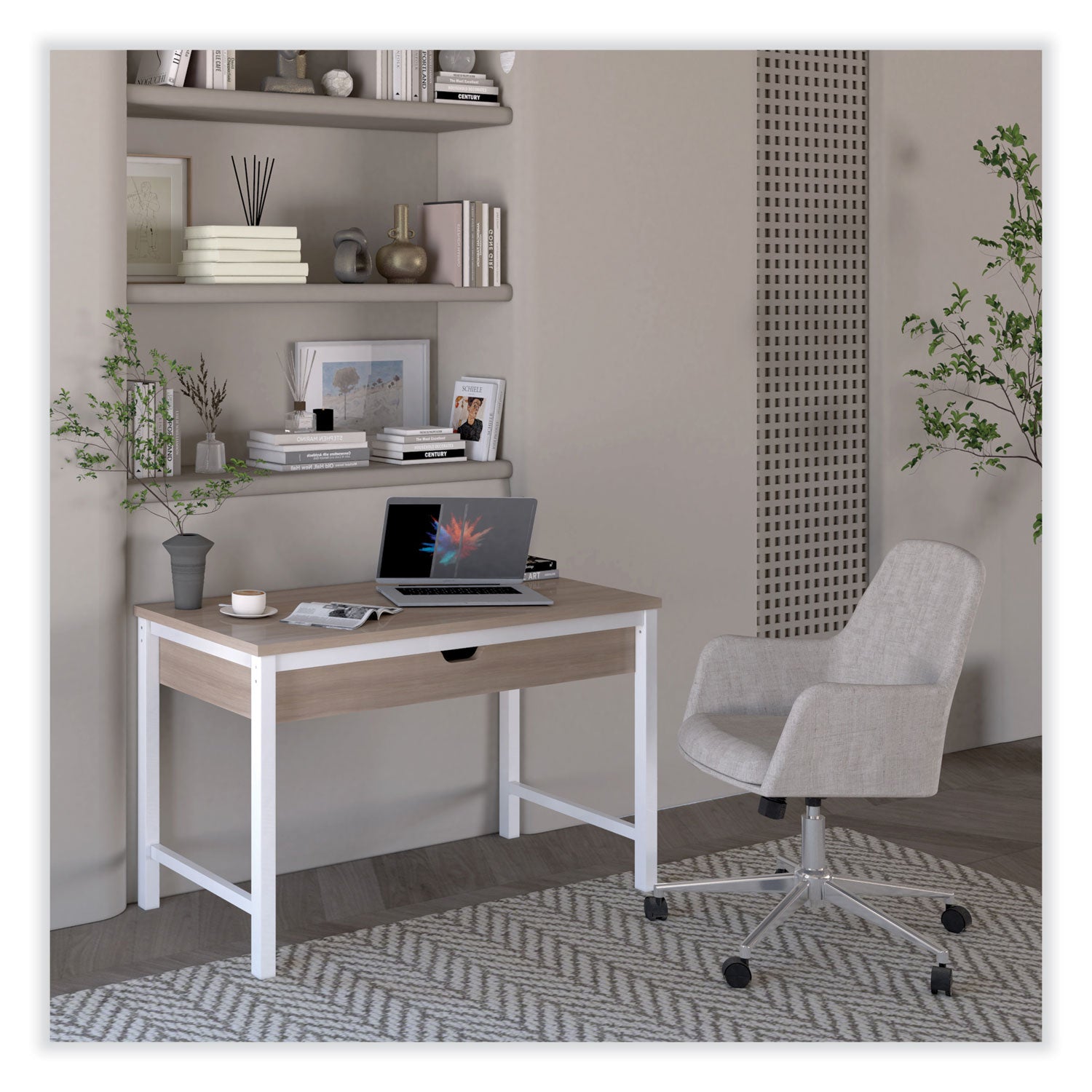 Workspace by Alera® Modern Writing Desk, 47.24" x 23.62" x 29.92", Beigewood/White