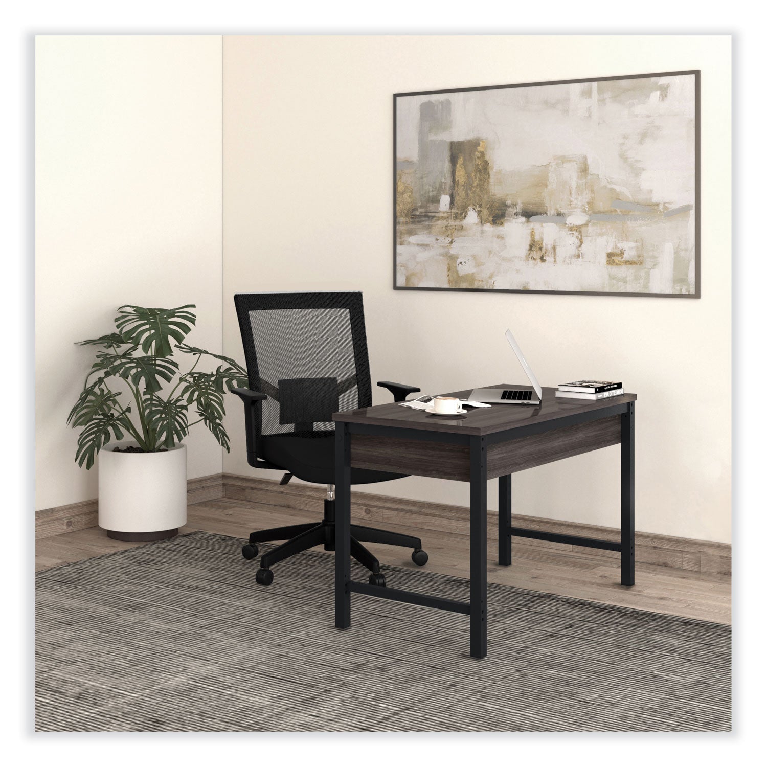 Workspace by Alera® Mesh Back Fabric Task Chair, Supports Up to 275 lb, 17.32" to 21.1" Seat Height, Black Seat, Black Back