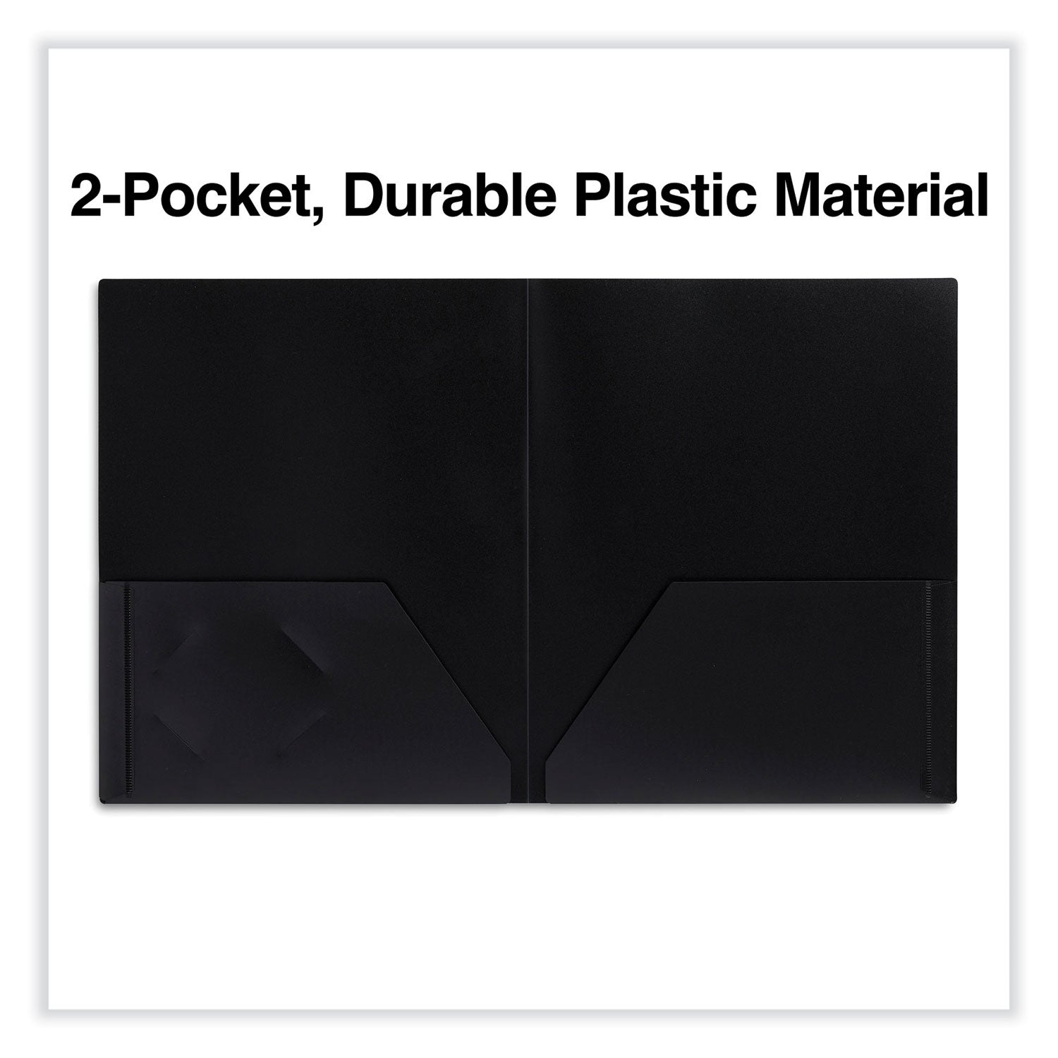 Universal® Two-Pocket Plastic Folders, 100-Sheet Capacity, 11 x 8.5, Black, 10/Pack