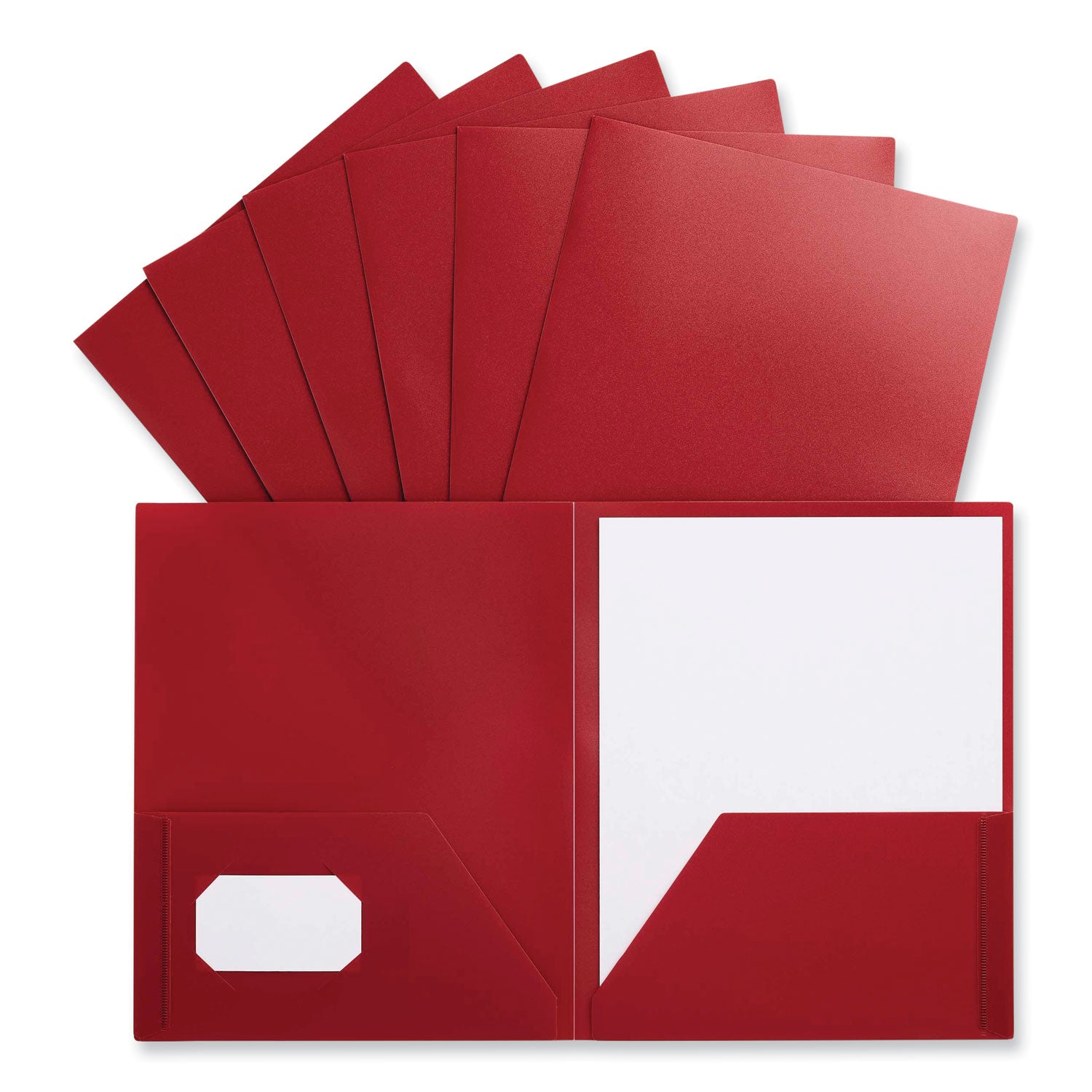 Universal® Two-Pocket Plastic Folders, 100-Sheet Capacity, 11 x 8.5, Red, 10/Pack