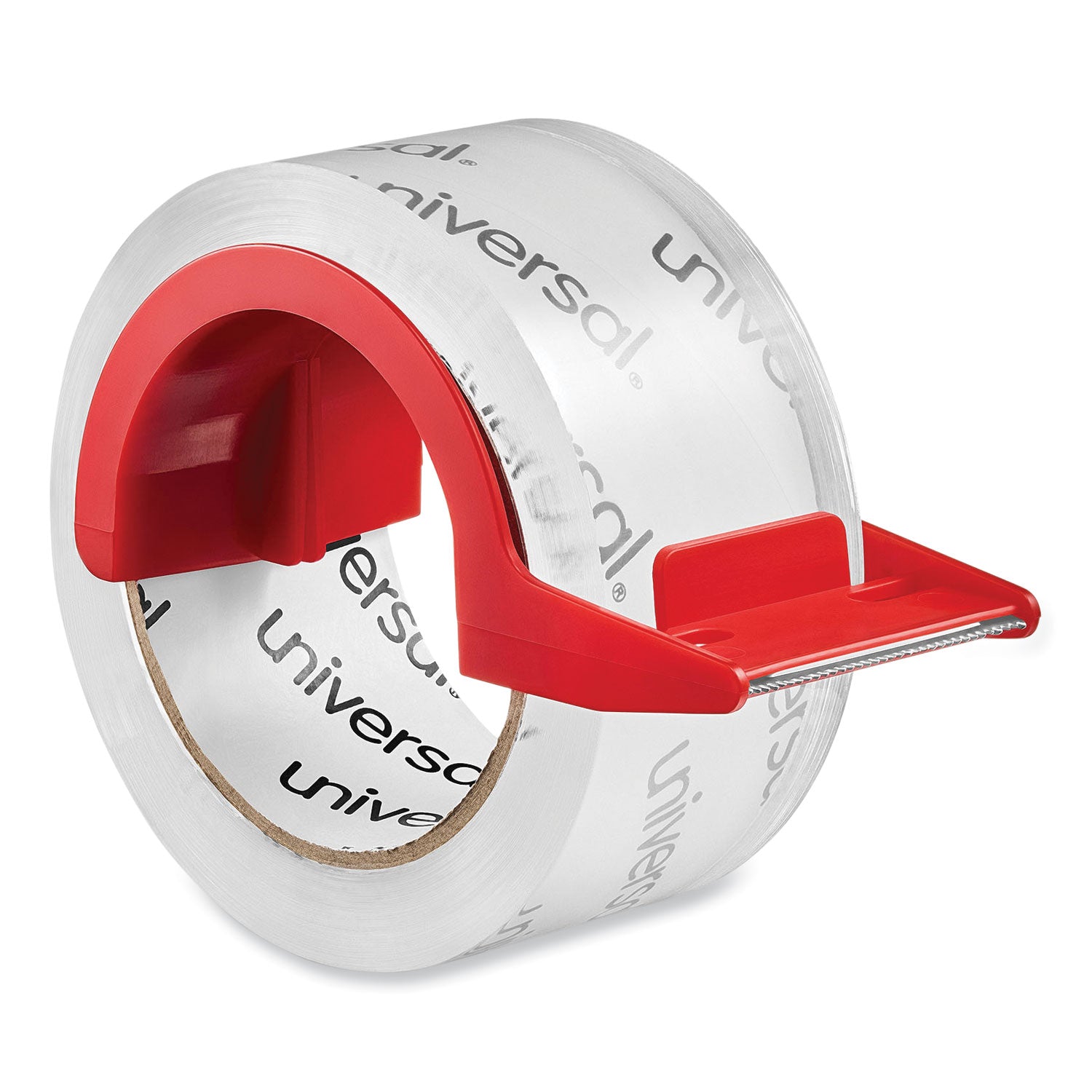 Universal® Heavy-Duty Acrylic Box Sealing Tape with Dispenser, 3" Core, 1.88" x 54.6 yds, Clear, 2/Pack