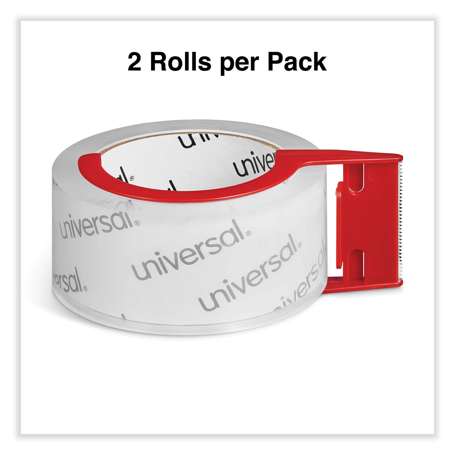 Universal® Heavy-Duty Acrylic Box Sealing Tape with Dispenser, 3" Core, 1.88" x 54.6 yds, Clear, 2/Pack