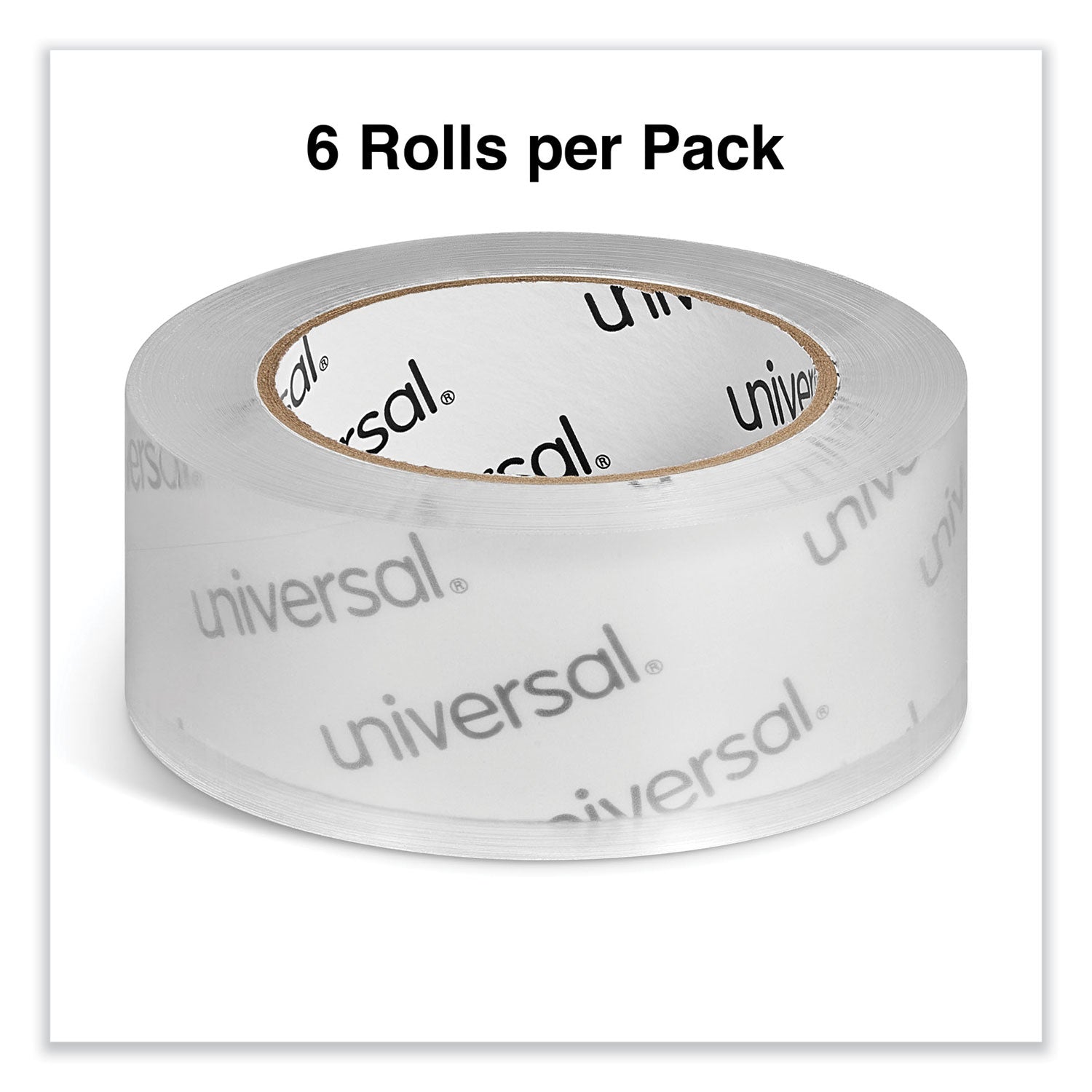 Universal® Deluxe General-Purpose Acrylic Box Sealing Tape, 2 mil, 3" Core, 1.88" x 109 yds, Clear, 6/Pack