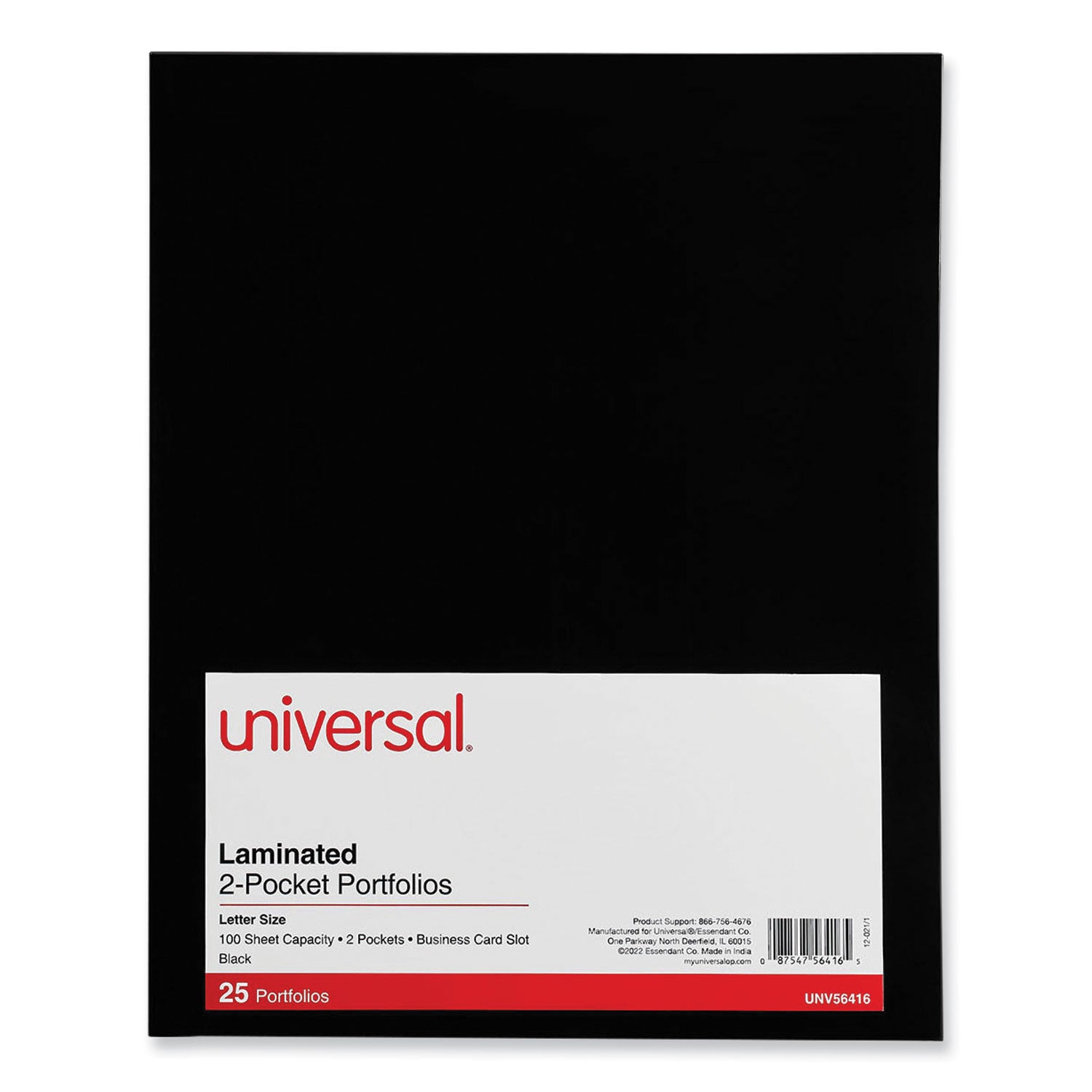 Laminated Two-Pocket Folder, Cardboard Paper, 100-Sheet Capacity, 11 x 8.5, Black, 25/Box