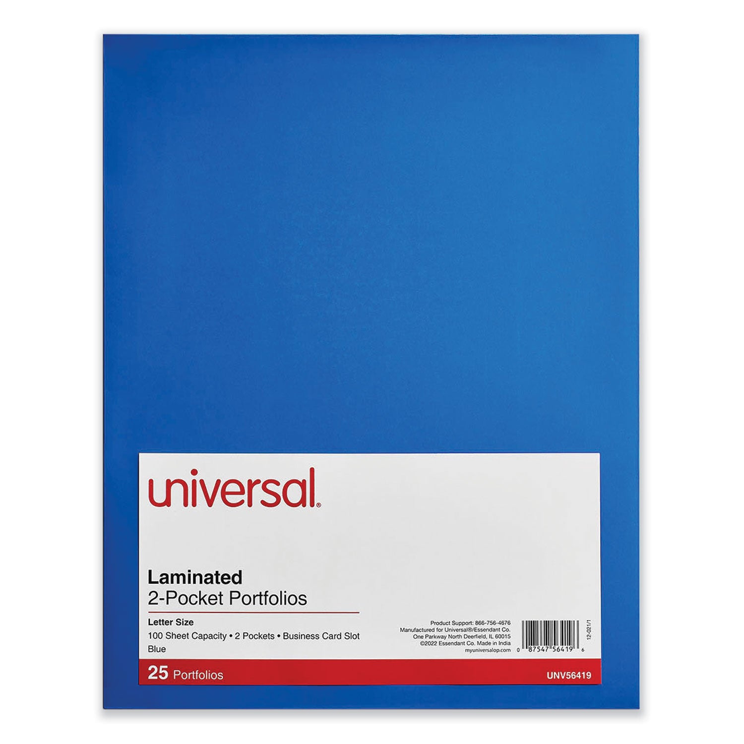 Laminated Two-Pocket Folder, Cardboard Paper, 100-Sheet Capacity, 11 x 8.5, Blue, 25/Box