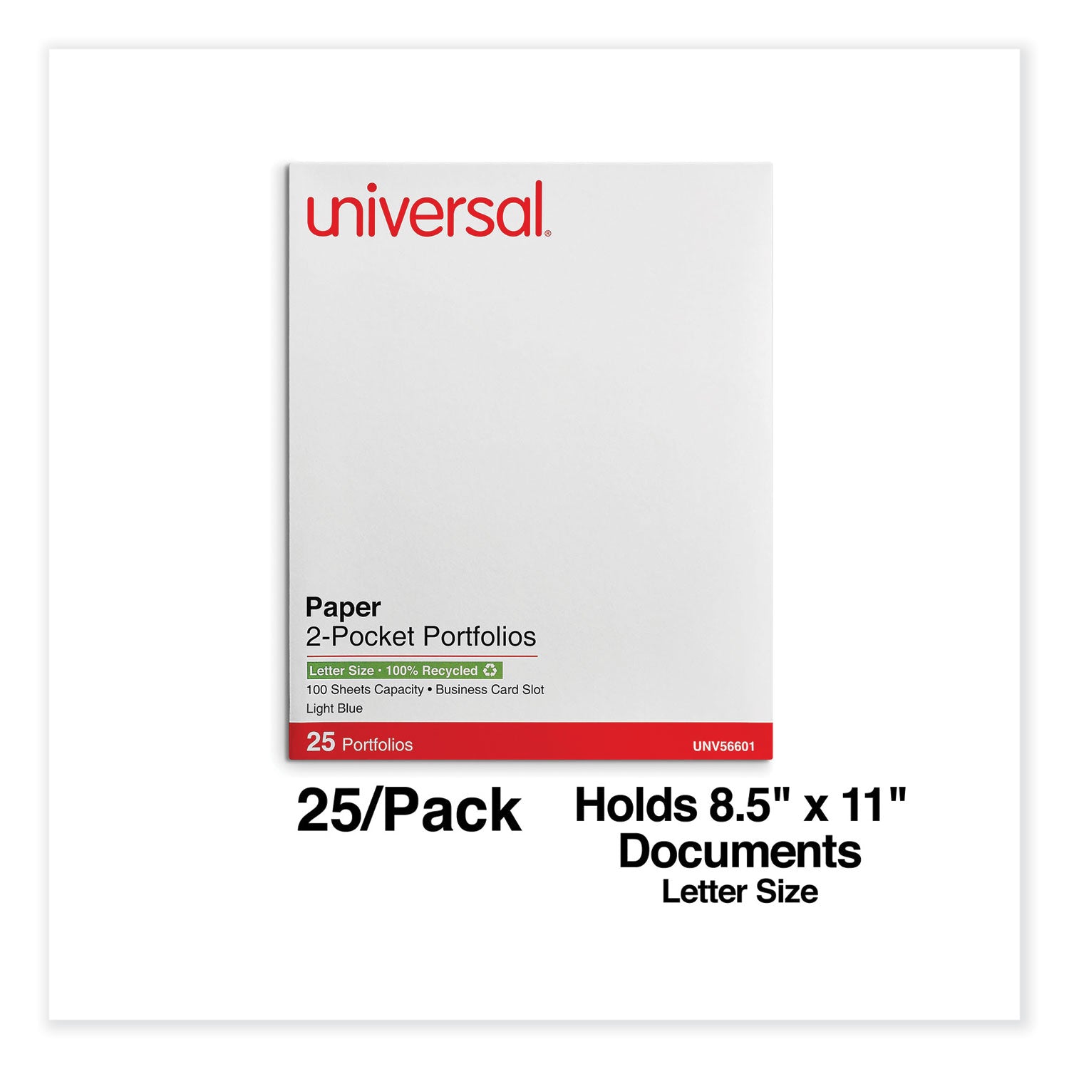 Universal® Two-Pocket Portfolio, Embossed Leather Grain Paper, 11 x 8.5, Light Blue, 25/Box