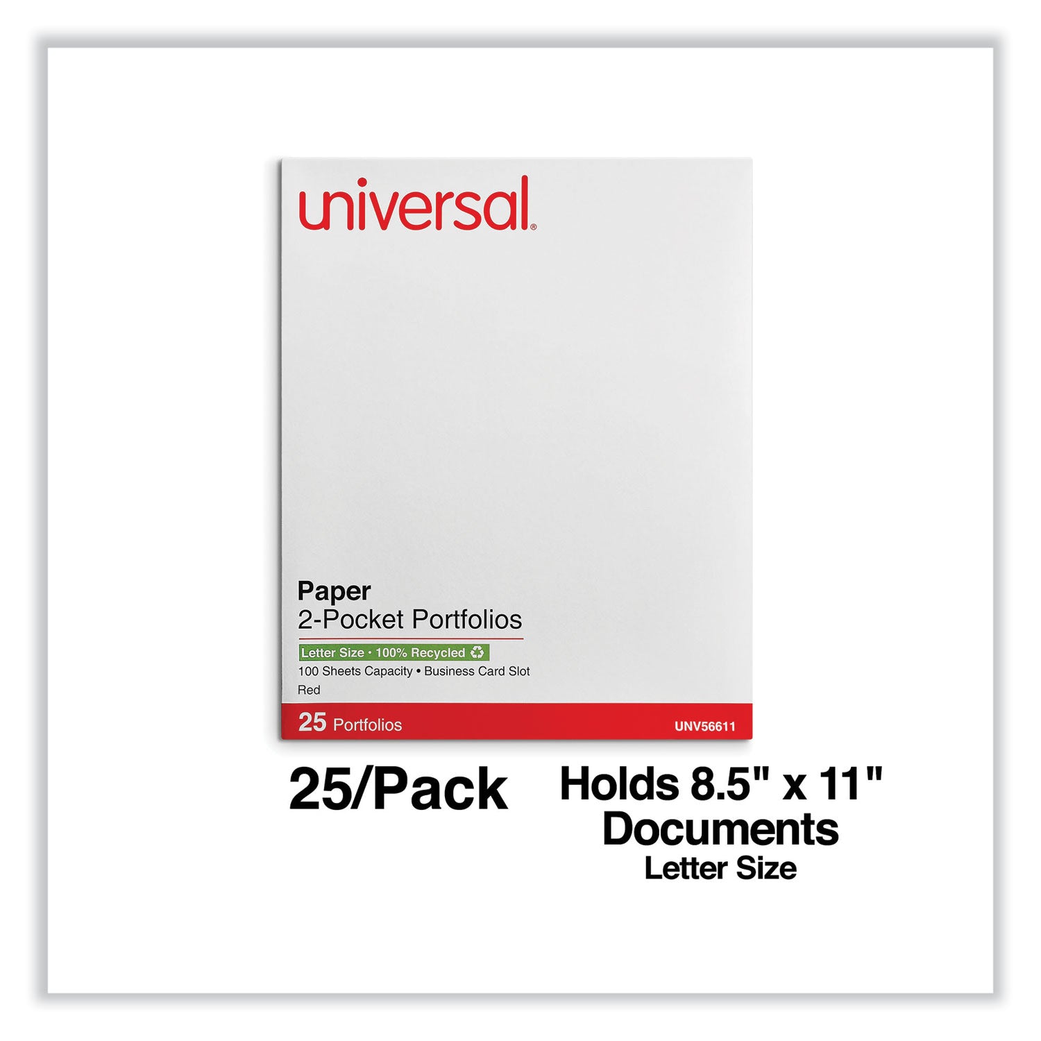 Universal® Two-Pocket Portfolio, Embossed Leather Grain Paper, 11 x 8.5, Red, 25/Box